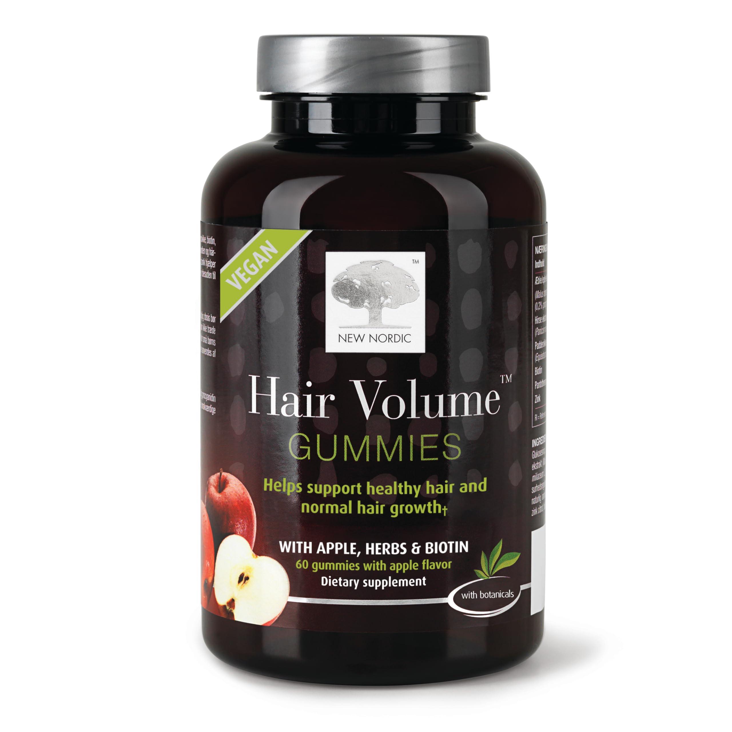 NEW NORDIC Hair Volume Gummies, 2500 mcg Biotin, Daily Hair Vitamins Supplement to Support Hair Skin & Nails, Vegan, 60 Count (Pack of 1)