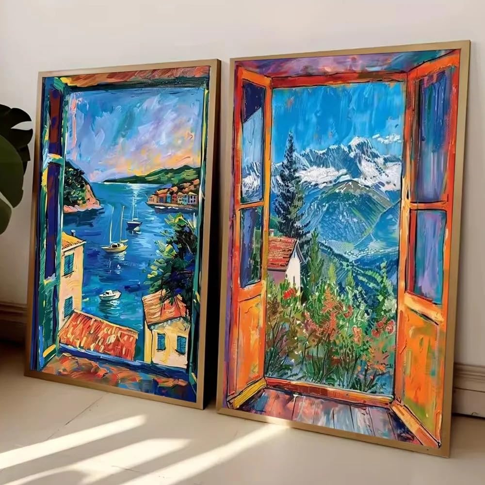 Sdvib Frameless Canvas Painting Henri Matisse Open Window Painting Poster Print For Living Room Home Decor Abstract Canvas Paintin(60X80cm/2Pcs )
