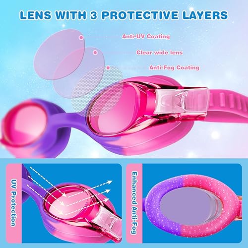 Miniatura 2 de FOGULO Paquete de 4 gafas de natación para niños de 4 a 14 años, gafas de natación antiniebla con protección UV, gafas impermeables para niños y