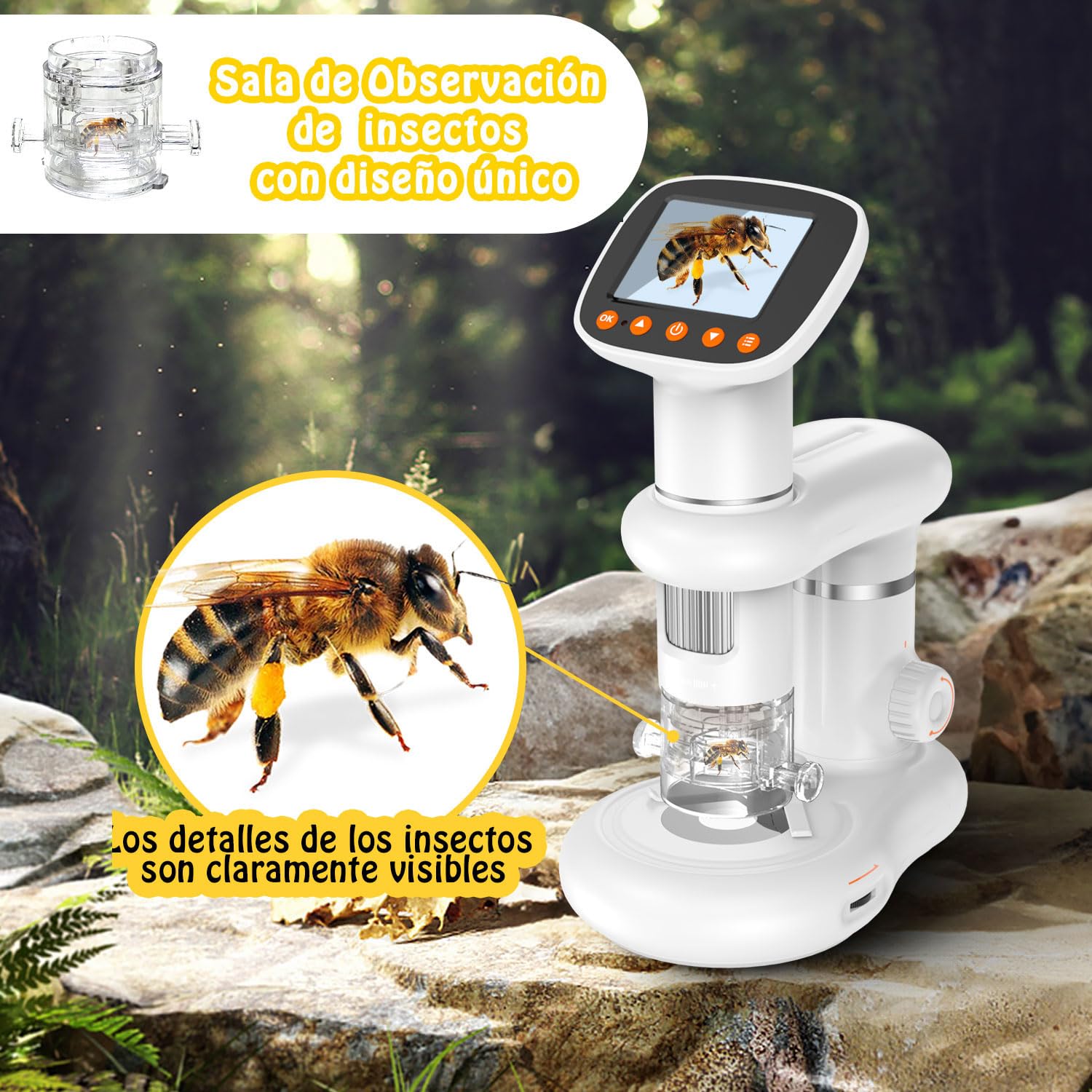 Microscope Microscopio para niños con Pantalla LCD 1000X de Gran Potencia imágenes claras de Alta definición, Cabina de Insectos única, niños, microscopio Digital portátil