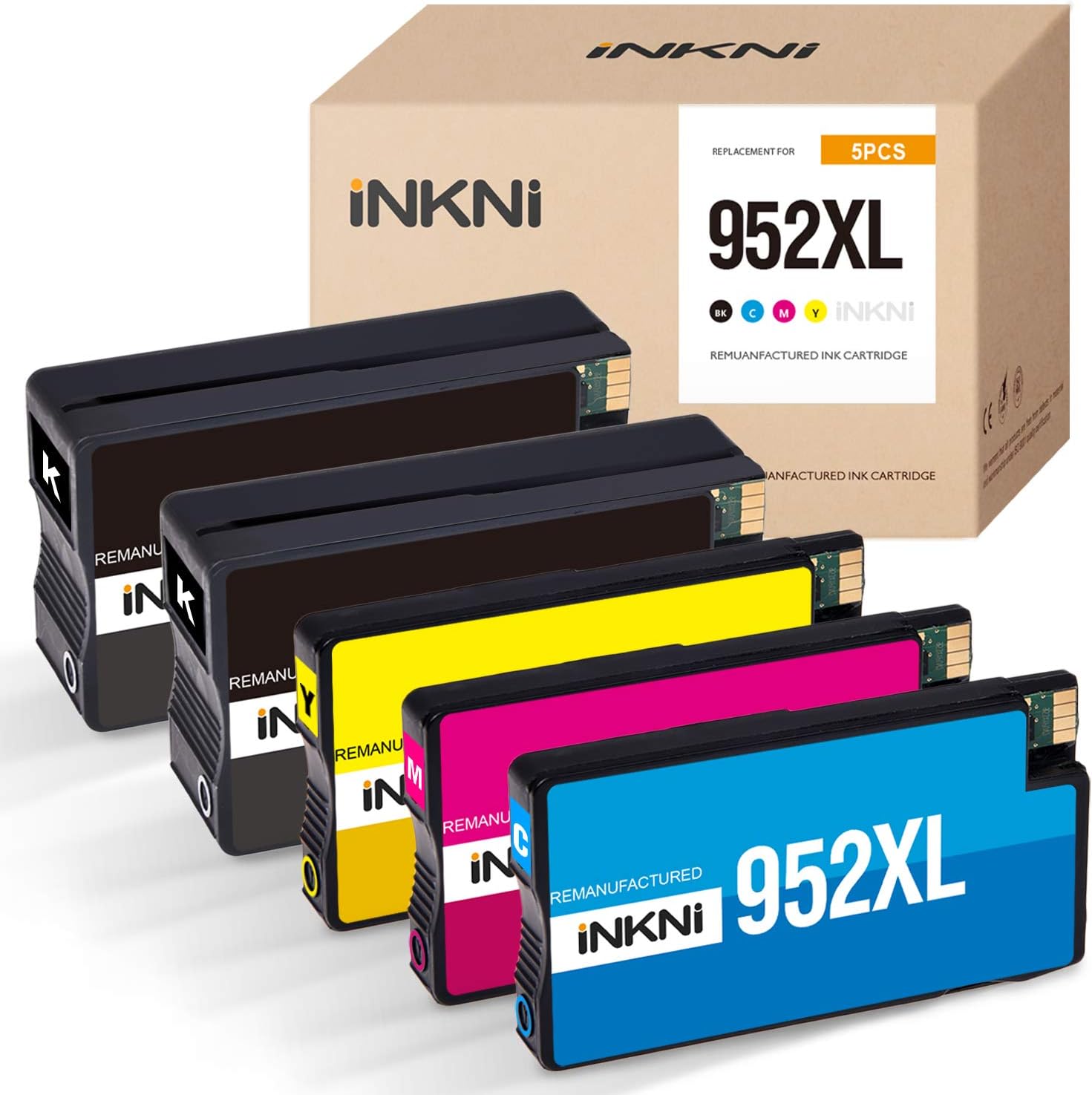 INKNI Remanufactured Ink Cartridge Replacement for HP 952XL 952 XL Ink Cartridges for OfficeJet Pro 8710 8720 8730 8740 7740 8210 8715 8702 Printer (Black Cyan Magenta Yellow 5-Pack)