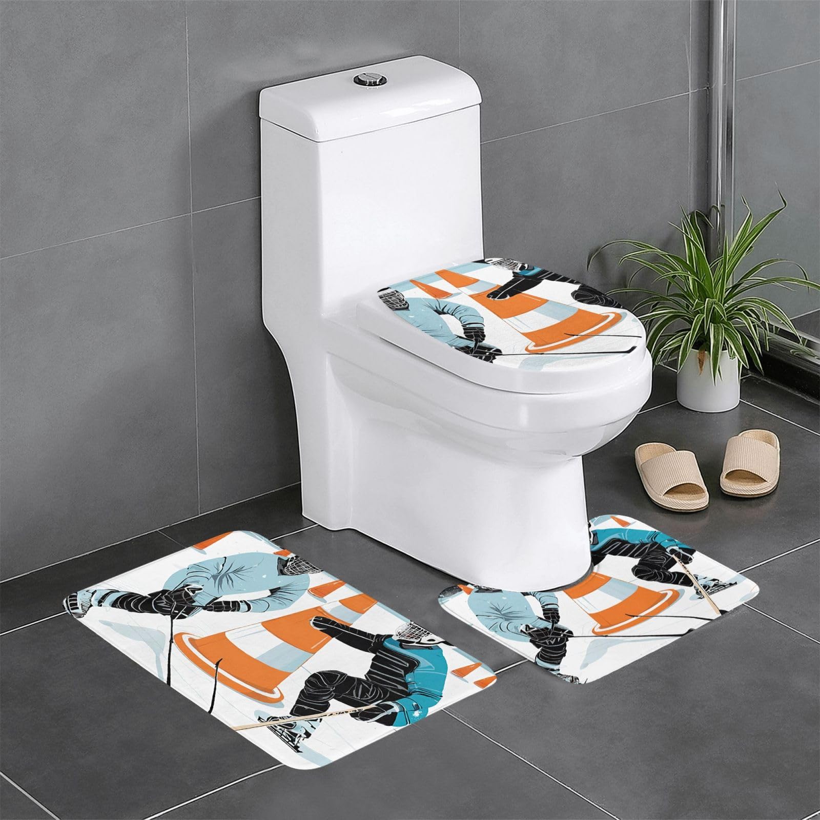 Tapis de salle de bain antidérapants pour décoration sol WC style hockey sur glace