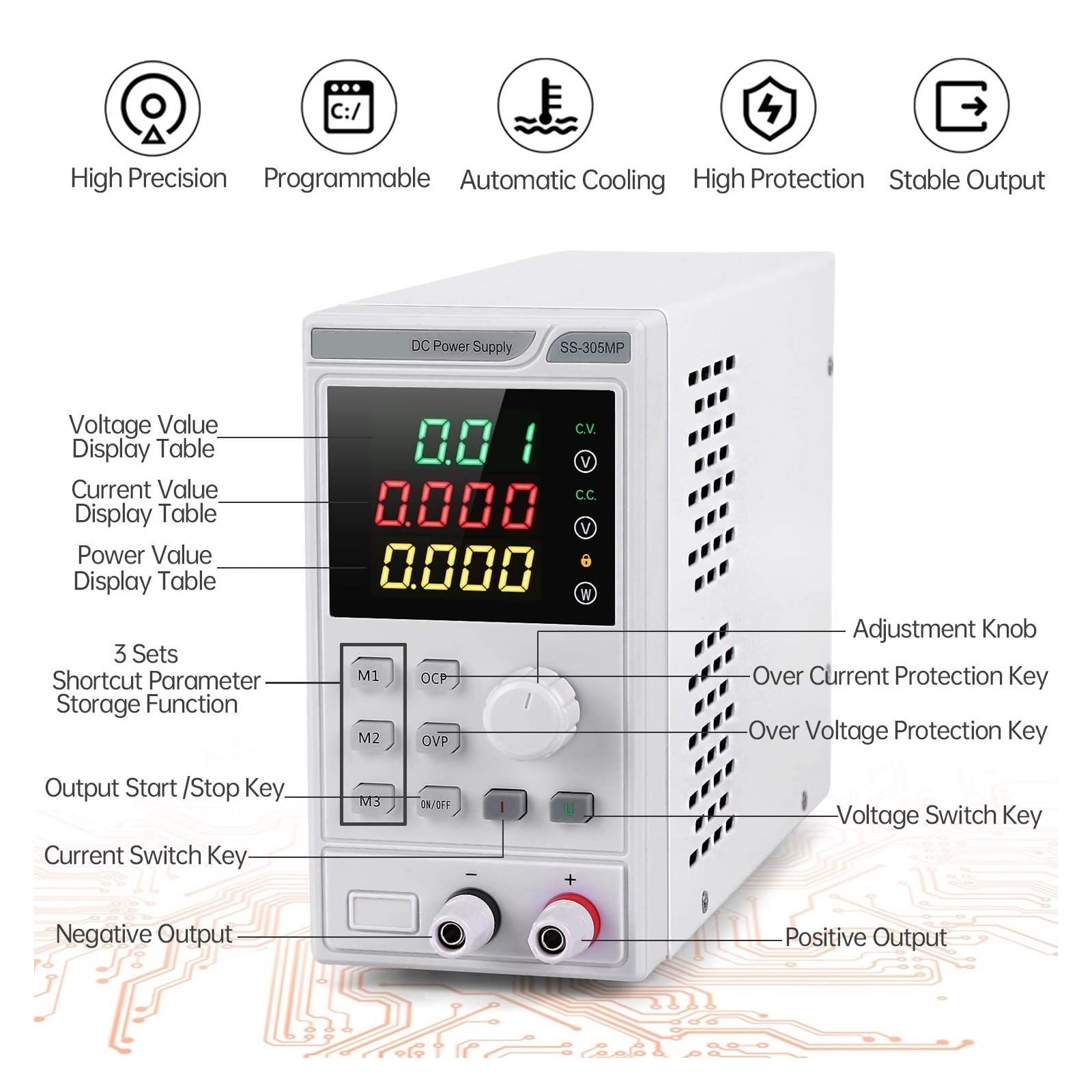 Fuente de alimentación de escritorio Fuente de alimentación CC de laboratorio Variable ajustable 40V/20A/300W regulador de voltaje estabilizador fuente de alimentación de banco de laboratorio de conmu