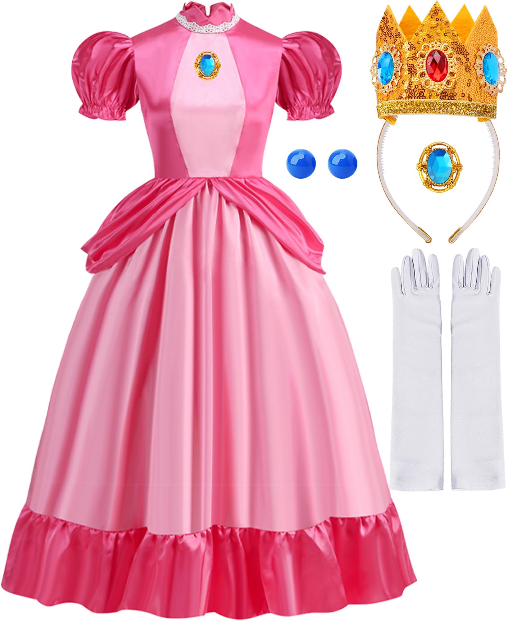 WinPion Princess Costume for Adult Women Princess Dress Halloween Costume with Accessories Cosplay Outfit, Pink, Medium