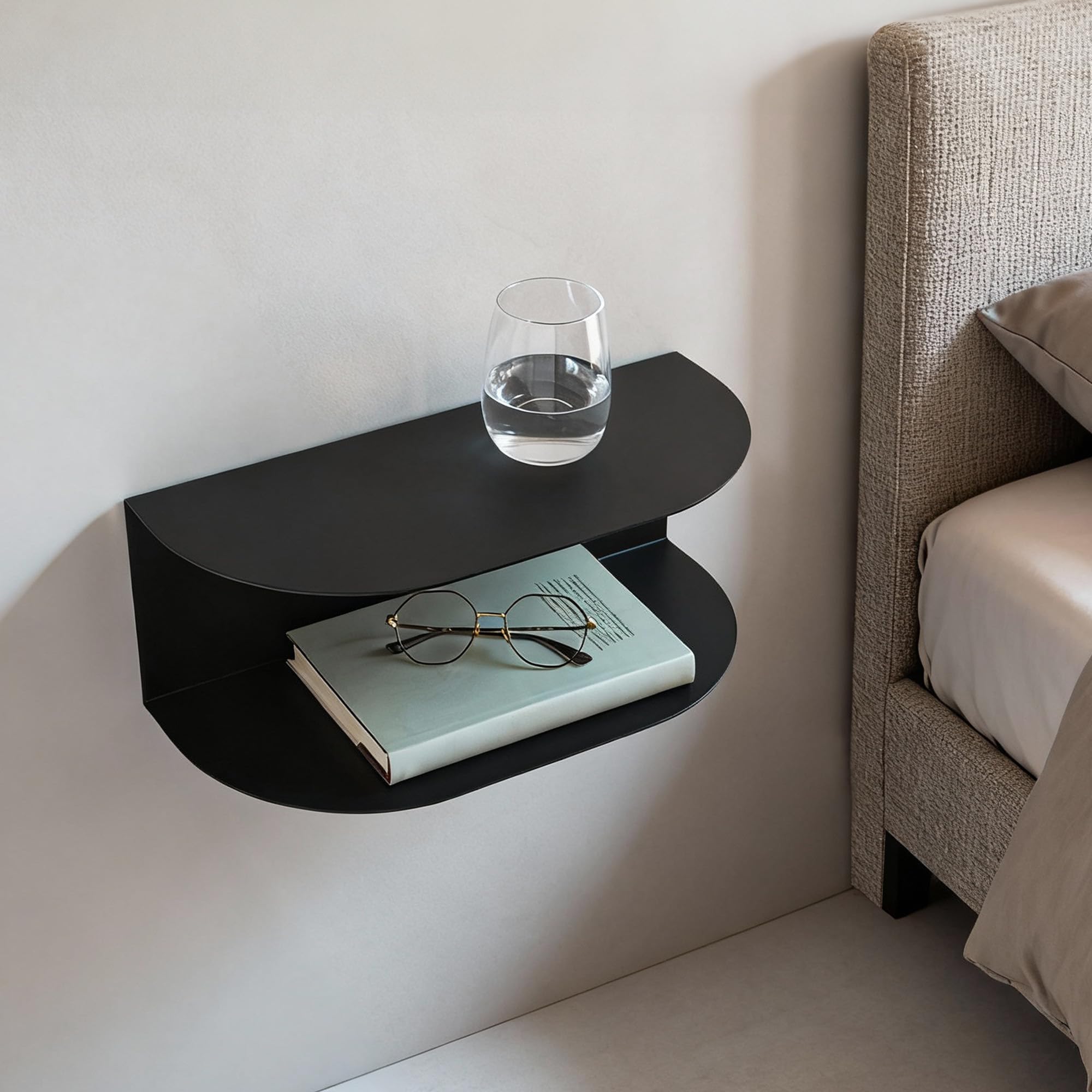 MILUKA Set da 2 Comodini Camera da Letto Moderni da 40 x 20 cm | Comodino Sospeso Nere, 2 Livelli | Mensole da Muro Versatile come Comodino Piccolo, Consolle Ingresso