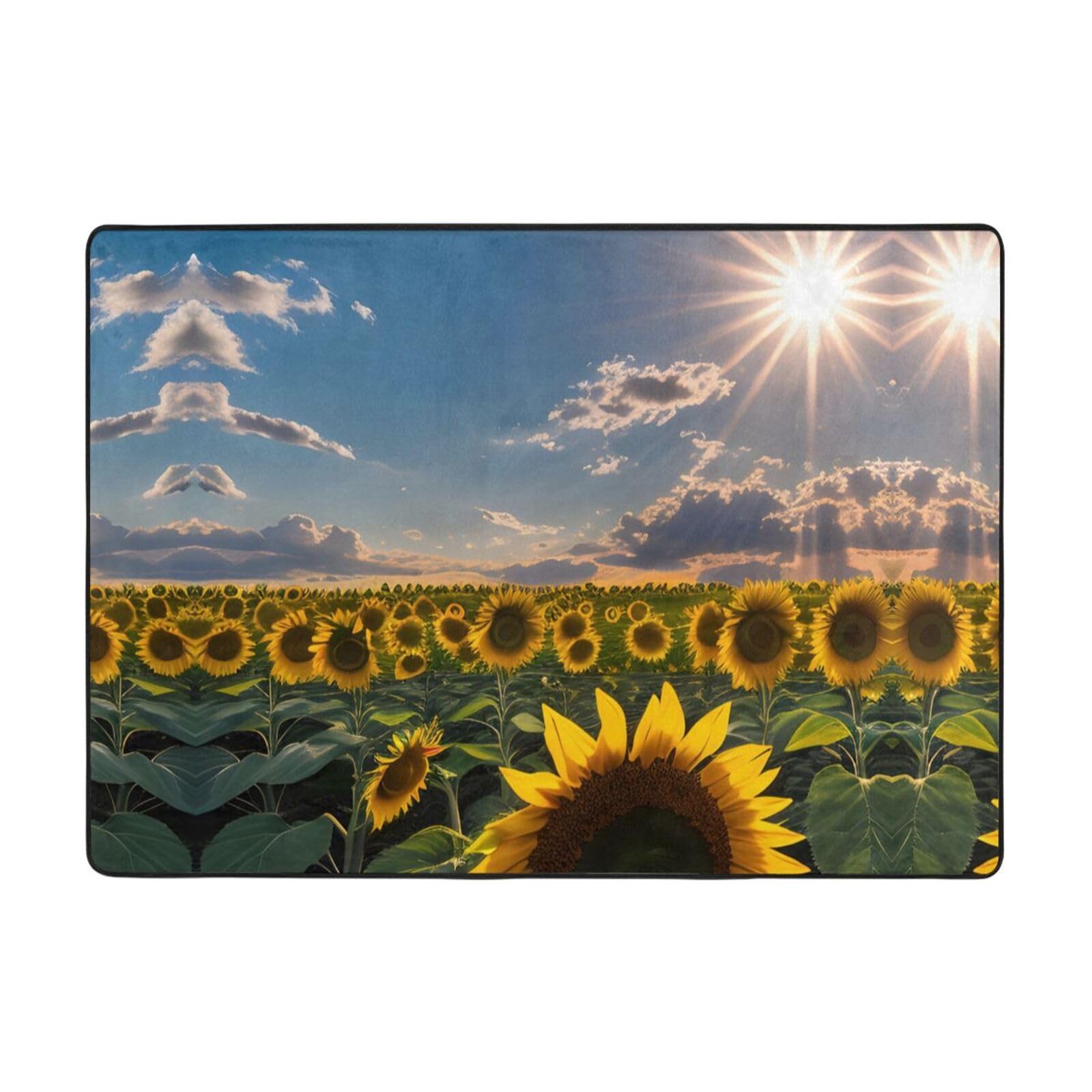 Tapis de salon doux anti-décoloration motif tournesols pour sols froids et ternes