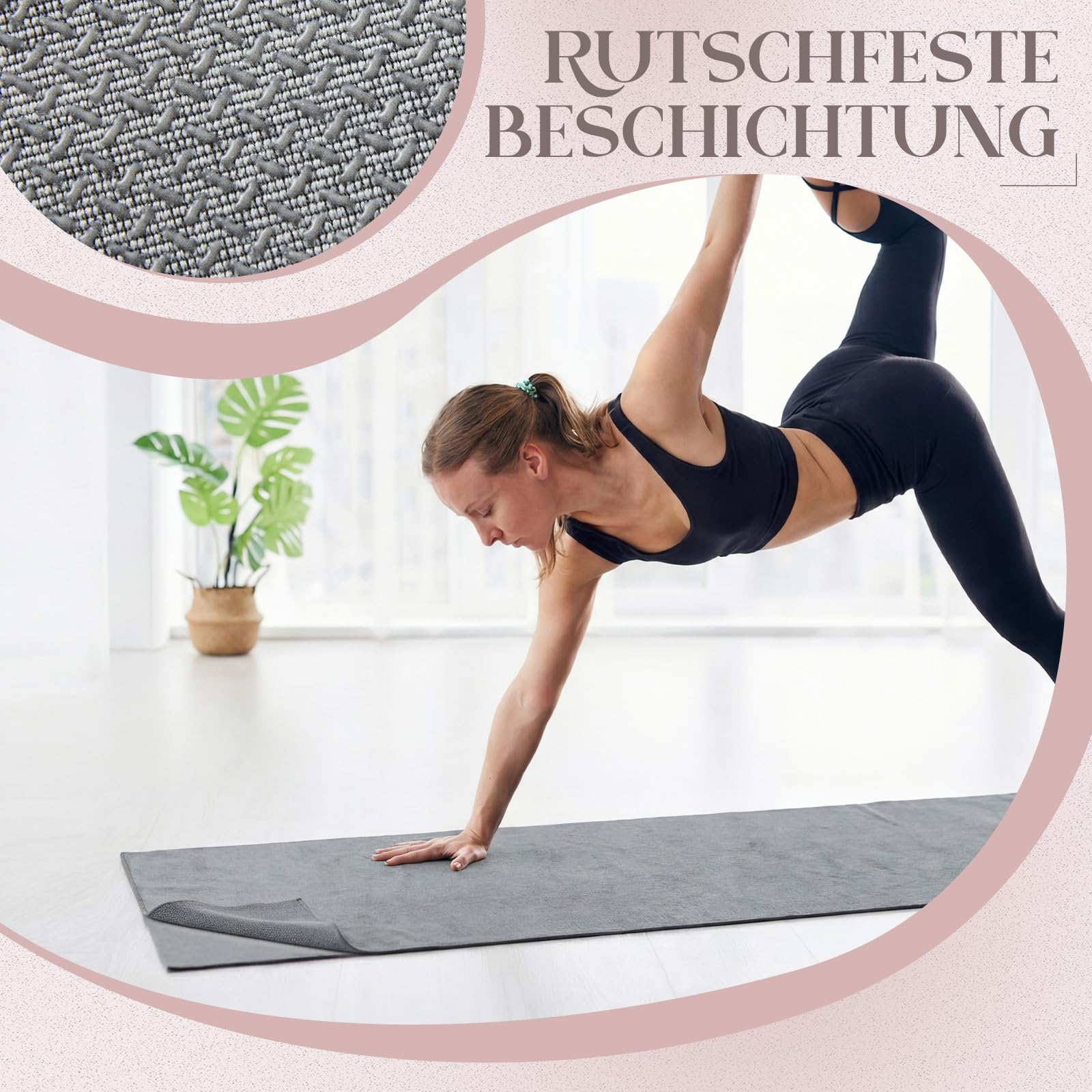 2 Pezzi Asciugamano da Yoga con Impugnatura Antiscivolo 183 x 63 cm Asciugamani in Microfibra Asciugatura Rapida 80 x 40 cm con Borsa in Rete Grigio per Hot Yoga Sport Pilates