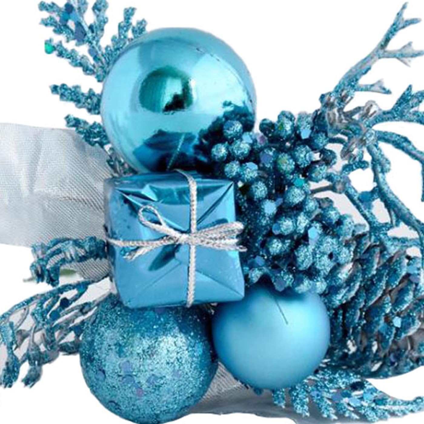 DAMEING 6Pcs Glitter Christmas Picks Artificial Floral Picks with Christmas Ball Decorative Present Box, Artificial Pine Cones Christmas Crafts for Holiday Party Home