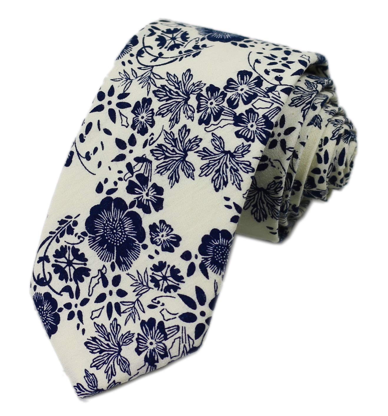 Secdtie Men's Skinny Tie Fashion Causal Cotton Floral Printed Linen Necktie