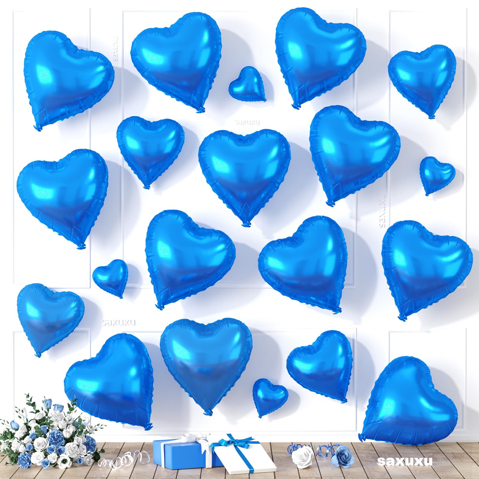 Blue Heart Balloons, Heart Shaped Balloons, 20 Pcs 5/10/18 inch Blue Foil Love Balloon for Baby Shower Graduation Birthday Decorations Wedding Engagement Bridal Showers Anniversary Celebrations