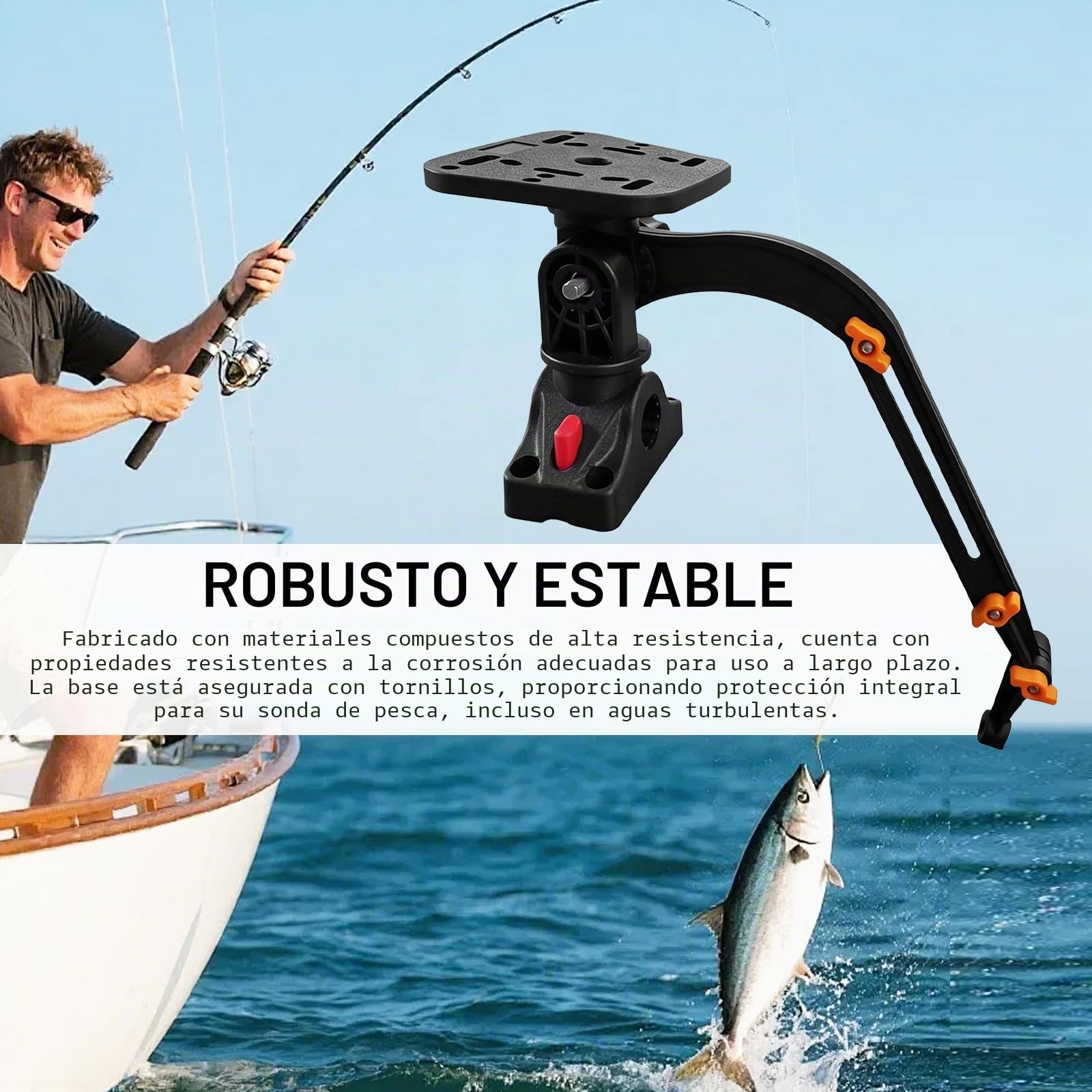 Soporte para Sonda De Pesca, Soporte Giratorio De 360 ​​Grados Soporte para Sonda con Abrazadera Ajustable Y Placa De Montaje Universal para Barcos Y Kayaks Altura De 28-40cm