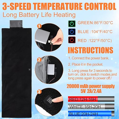 Miniatura 5 de Juego de 2 sillas de campamento con calefacción, sillas plegables portátiles para exteriores con cojín térmico para invierno, pesca, eventos