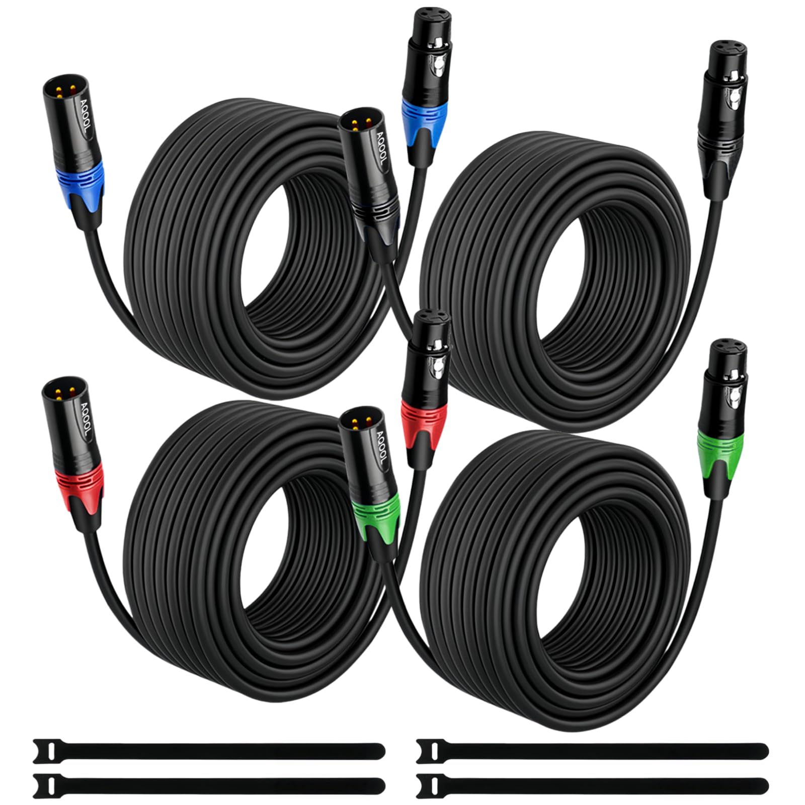 Lot de 4 câbles XLR mâle vers femelle de 7,6 m