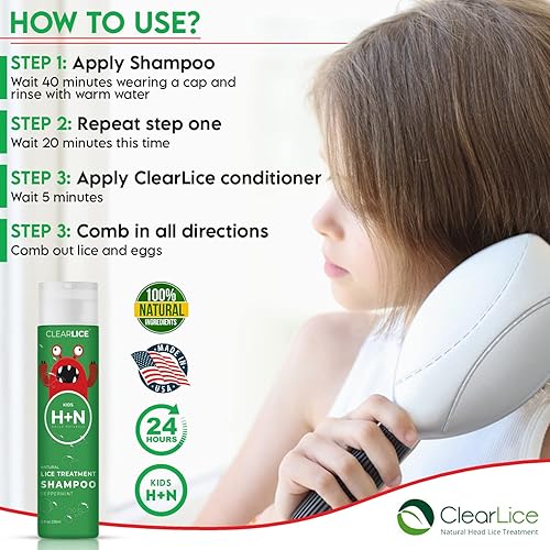 Miniatura 2 de Champú N1tratamiento para piojos ClearLice tratamiento natural de un día para cabeza piojos y sin pesticidas 8onzas