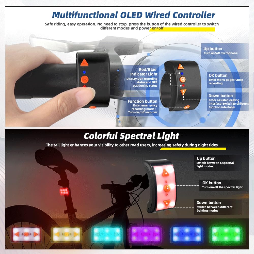 VSYSTO Espejo para bicicleta, cámara de visión trasera para bicicleta con monitor HD de 4,5 pulgadas, cámara wifi, visión nocturna, registro de kilometraje, velocidad, calorías, para bicicleta de