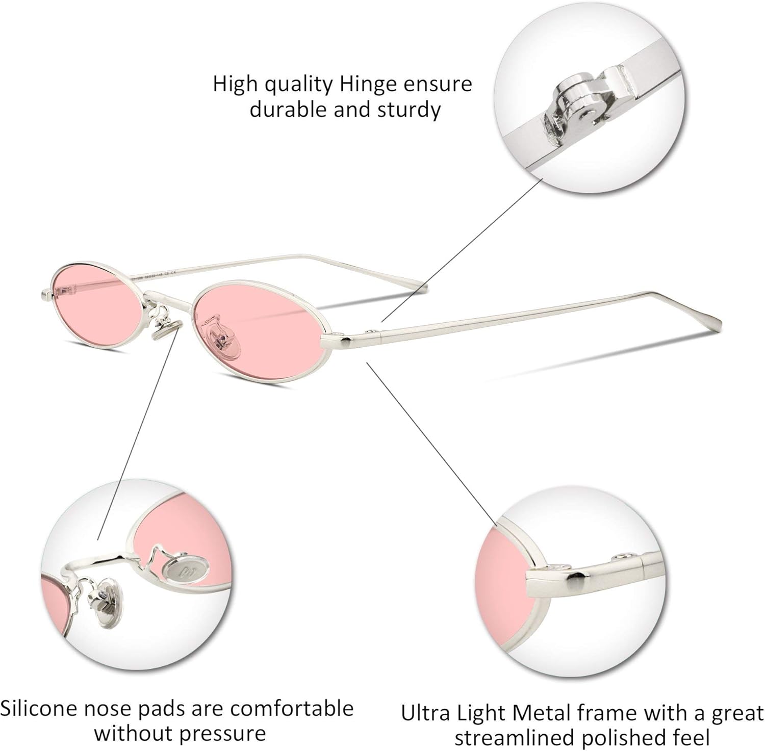 FEISEDY Vintage Small Sunglasses Oval Slender Metal Frame Candy Colors B2277 - Image 3