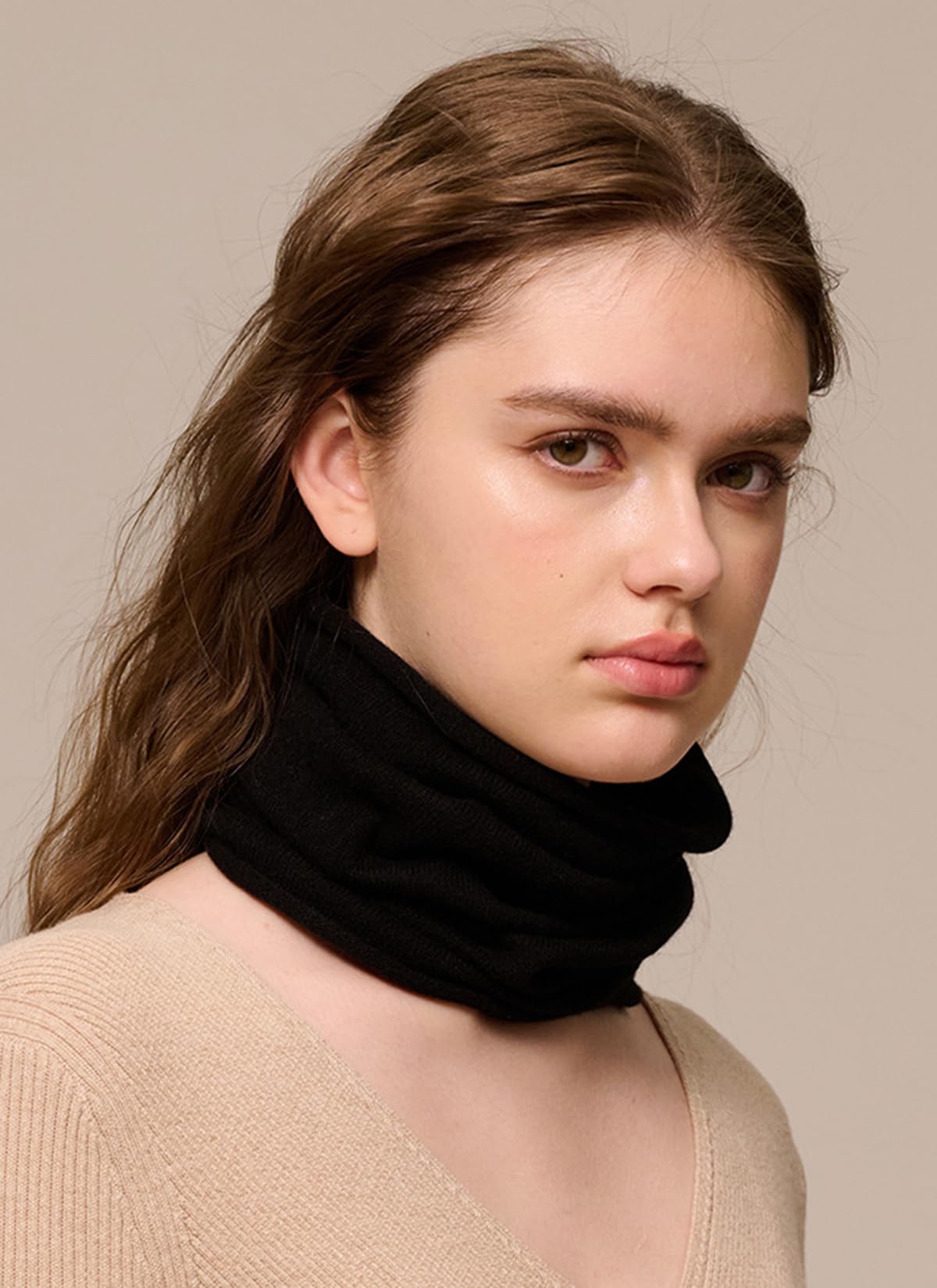 100% Kaschmir Loop Schal für Damen Herren, Weich Warm Gestrickte Schlauchschal Solid Farbe, Herbst Winter Rundschal Unisex Mode Kreis Halswärmer Winddicht Loop Strickschal, Warme Geschenk Black