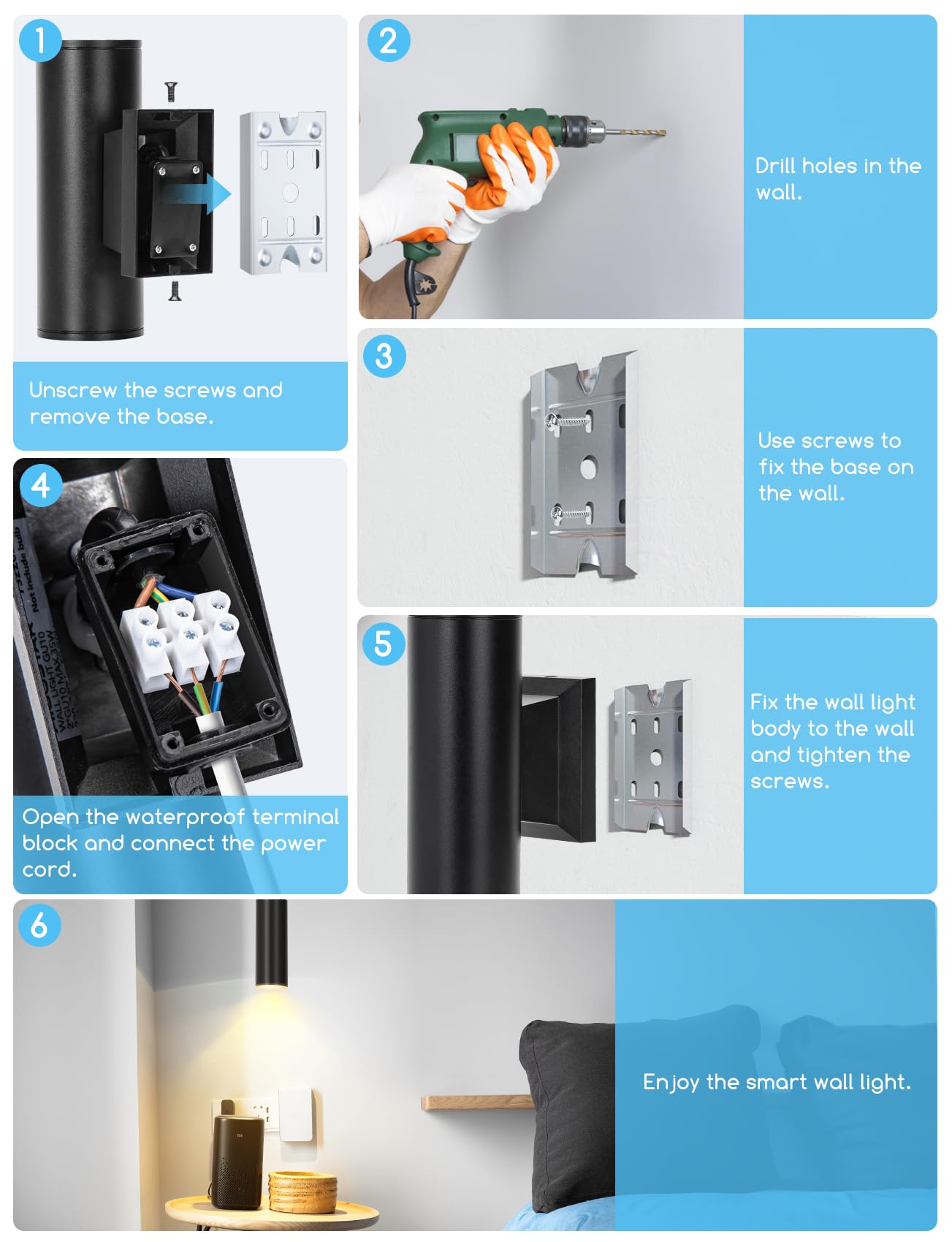 Aigostar Mesh - Alexa LED Applique da parete per esterni Bluetooth Mesh, GU10 Intelligent Up Down Apparecchio da esterno IP65, Nero Illuminazione da parete per Alexa, 2 unità (con telecomando)