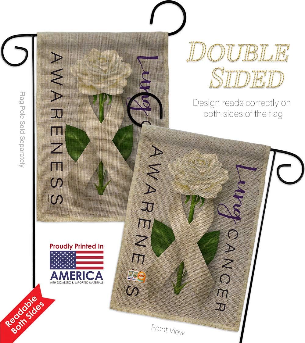 Lung Cancer Awareness Burlap Burlap Garden Flag Support Inspirational Survivor Ribbon Prevention Autism Breast BLM Small Decorative Gift Yard House Banner Double-Sided Made In USA 13 X 18.5