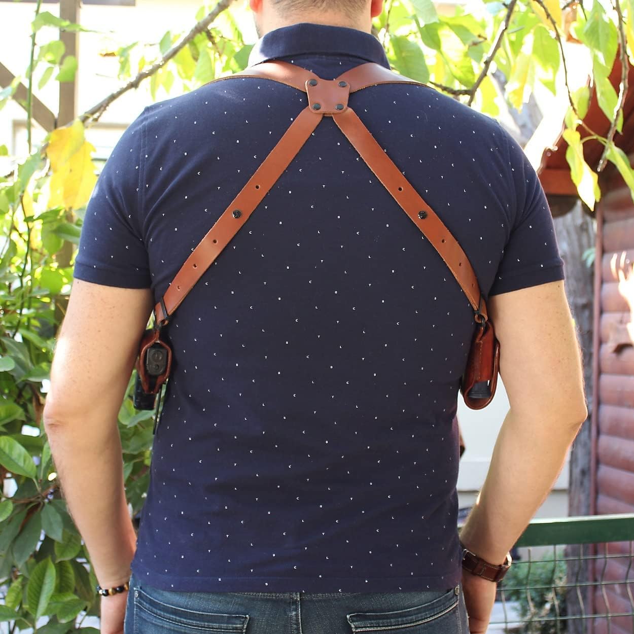Masc Premium Leather Horizontal Shoulder Holster System with Double Magazine Carrier for G3 9mm 4-inch, RH Draw, Brown Color #1560#