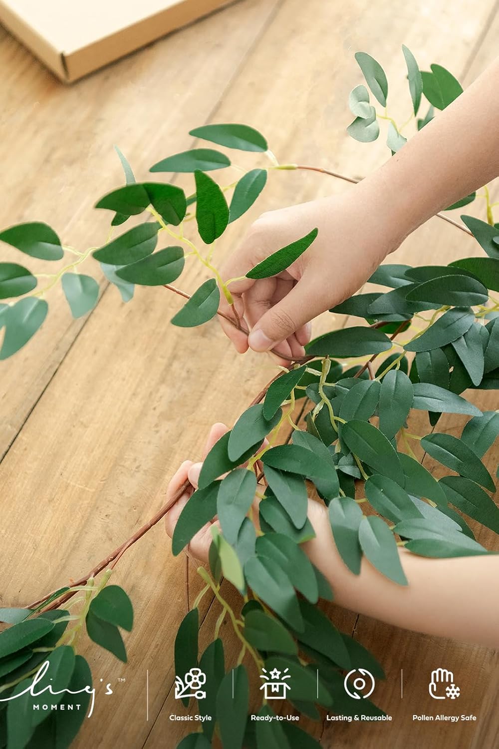 Ling's Moment Italian Ruscus Greenery, 5.9ft Artificial Silk Willow Leaf Garland, Fake Wispy Rustic Vine Stem Swag for Table Centerpieces Wedding Arch Decor, Dark Green