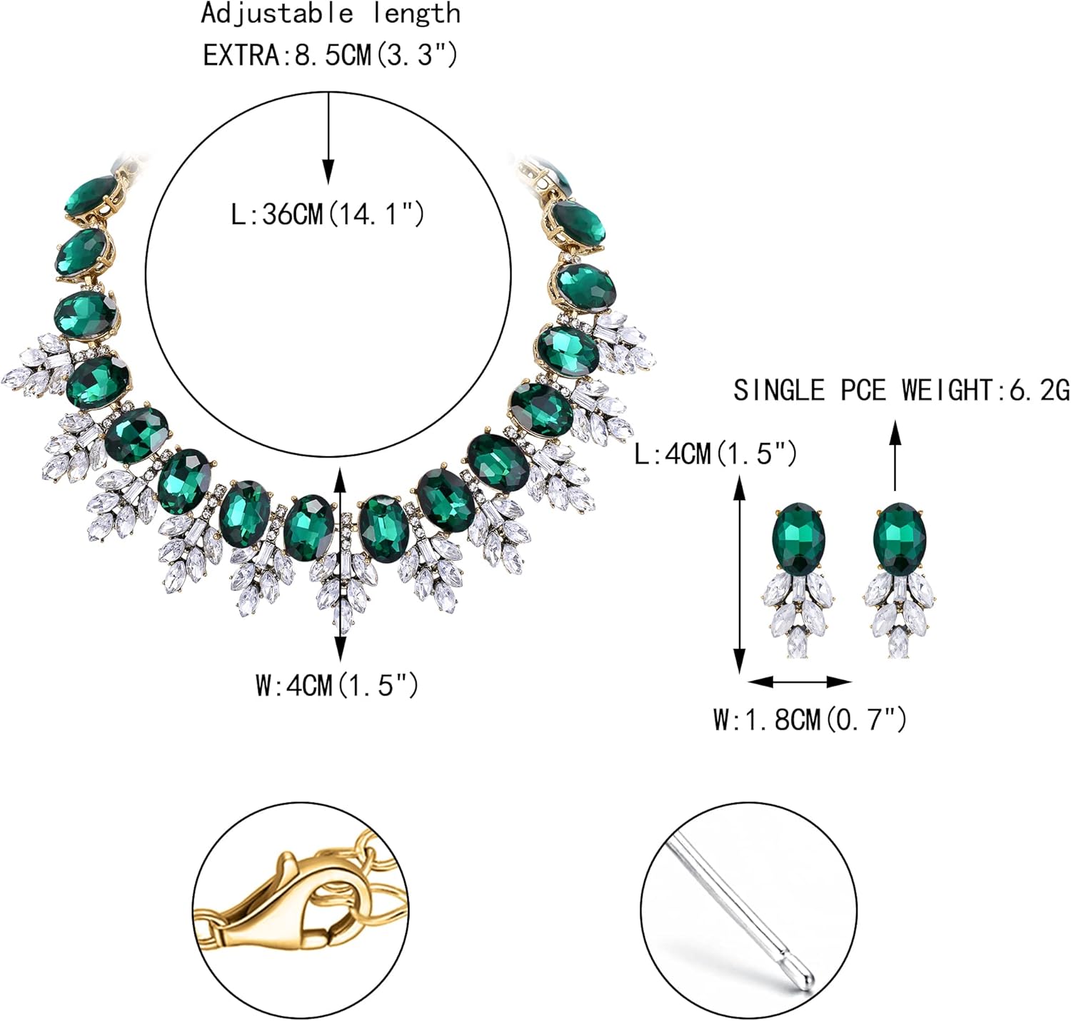 EVER FAITH Costume Crystal Marquise Statement Jewelry Set, Vintage Oval Rhinestone Choker Pendant Necklace Earrings Set for Women