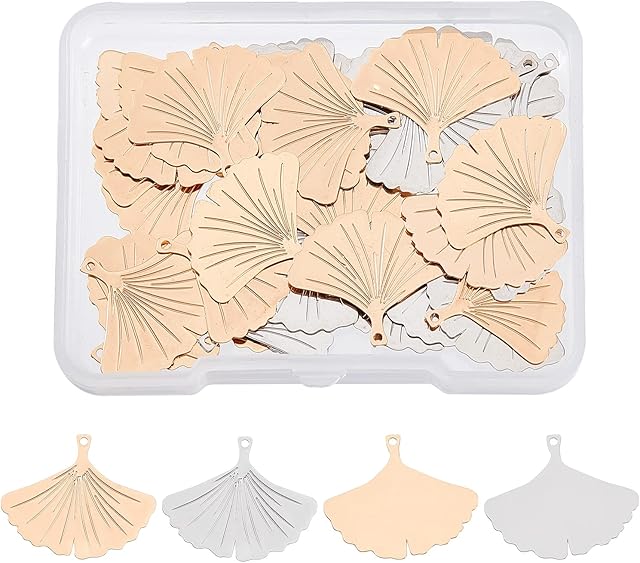 SUPERFINDINGS 80Pcs 2 Colors Brass Leaf Charms Ginkgo Leaf Pendants Jewelry Findings for Jewelry Making Bracelet Necklace Keychain Accessories