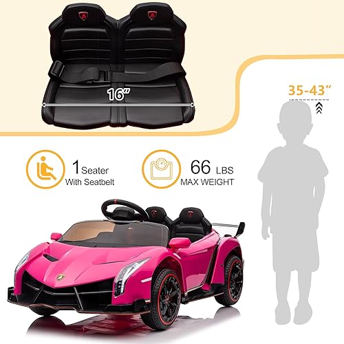 Miniatura 6 de Winado Auto eléctrico para niños de 12V, vehículo con licencia Lamborghini Veneno, juguete de auto con batería, control parental, puertas