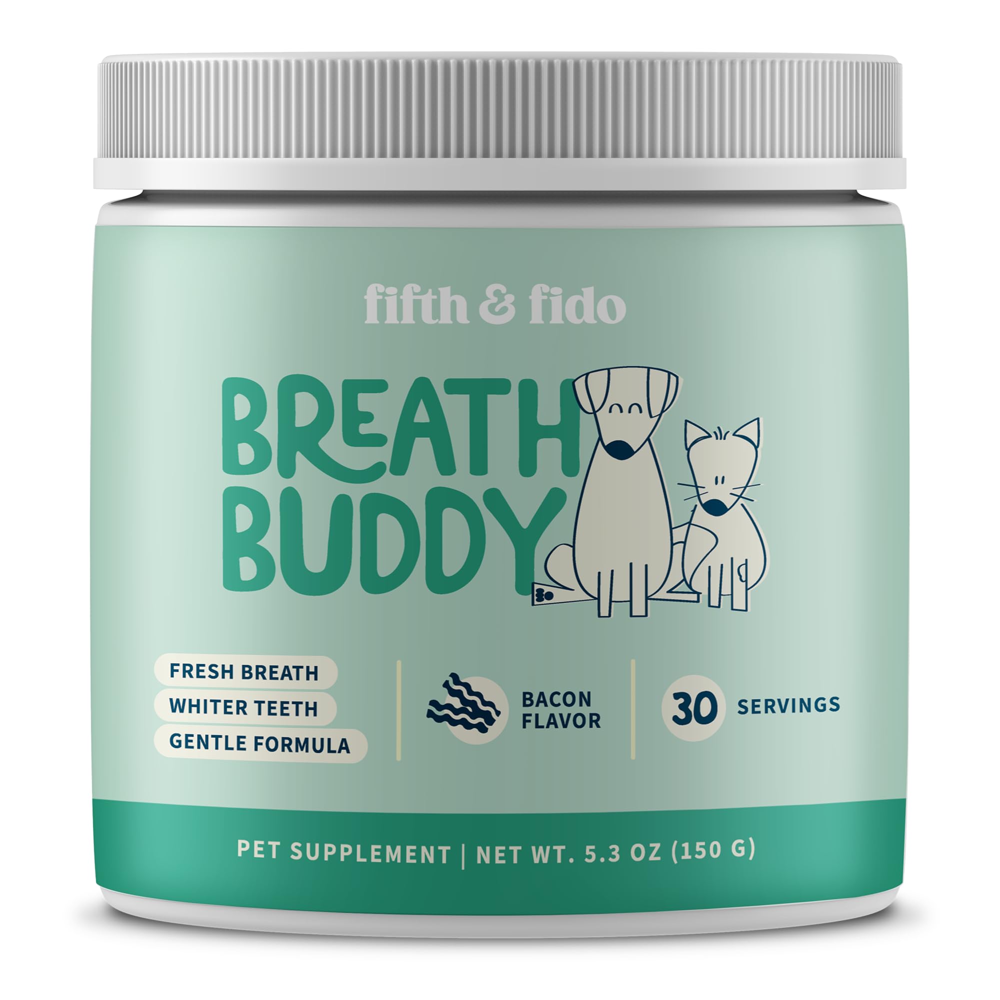 Fifth & Fido Breath Buddy Dog Dental Powder for Teeth Cleaning – Cat & Dog Breath Freshener, Helps Remove Plaque & Tartar, Gentle Formula for Sensitive Stomachs, Natural Ingredients, USA Made