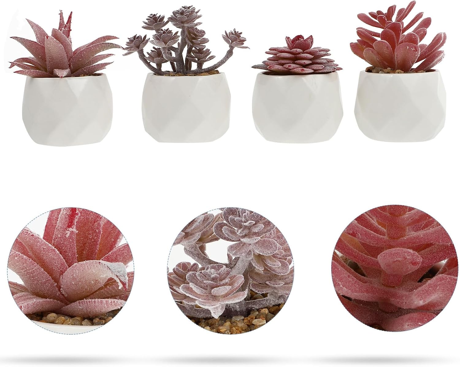 MAGICLULU 4pcs Pink Miniature Faux Succulent Plants Potted Set, Artificial Mini Succulent Decor for Indoor Home Office, Micro Fake Plant Arrangement