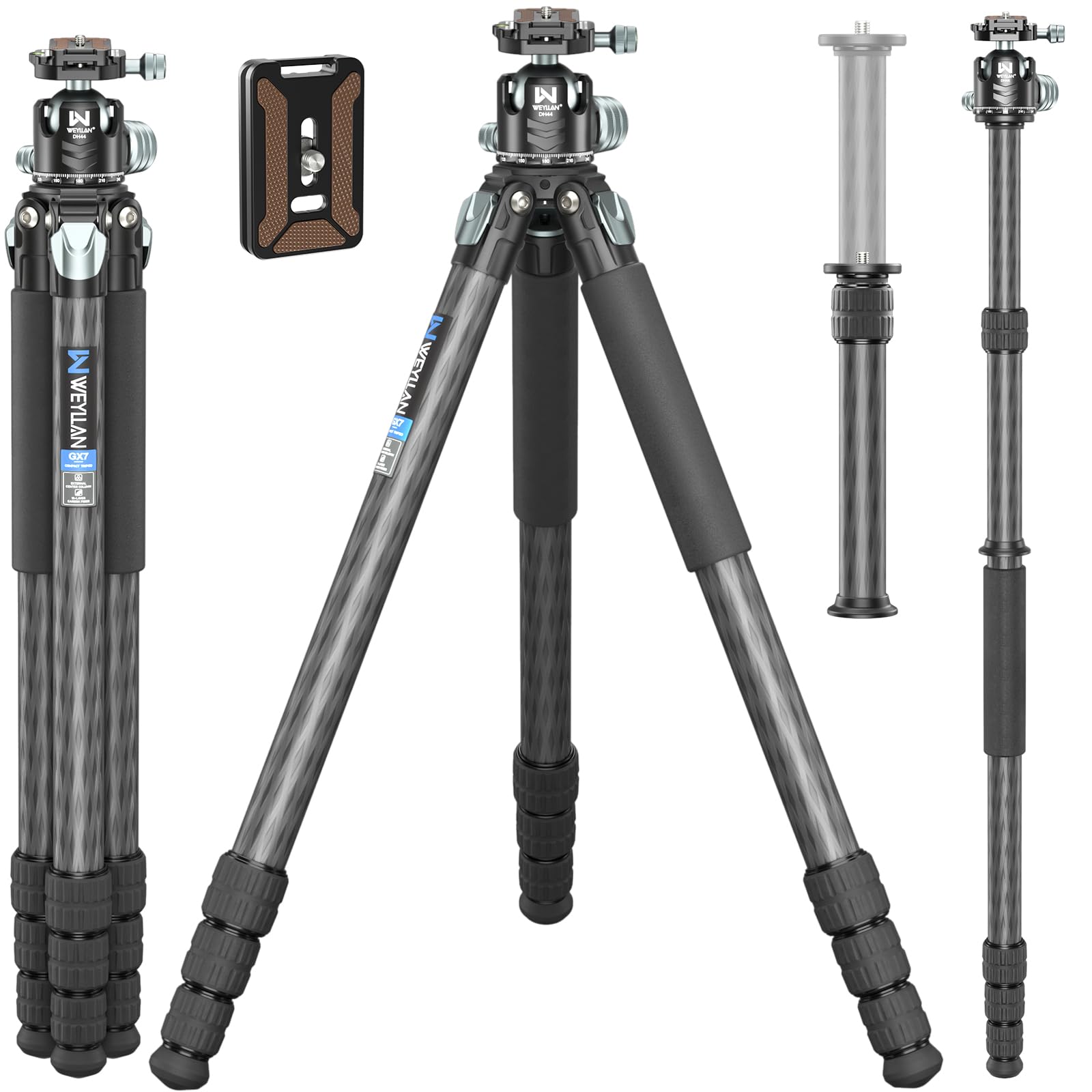 Treppiede in fibra di carbonio da 203,5 cm per fotocamera WEYLLAN resistente, tubo in fibra di carbonio a 10 strati, gamba professionale da 32,5 mm con testa a sfera per treppiede DSLR per obiettivo