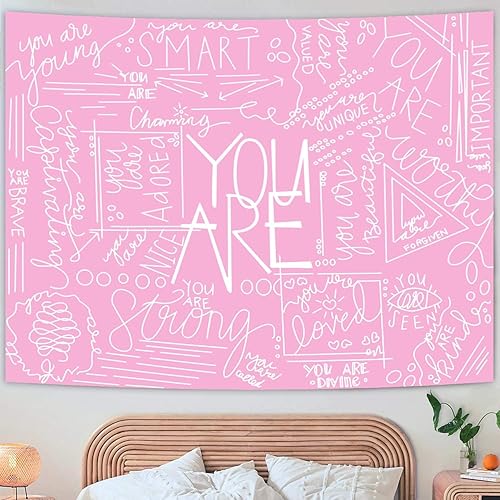 Miniatura 2 de Miytal Quote You are - Tapiz de pared, arte inspirador para colgar en la pared, tapiz blanco para dormitorio de adolescentes y niñas, 59.1 x 80