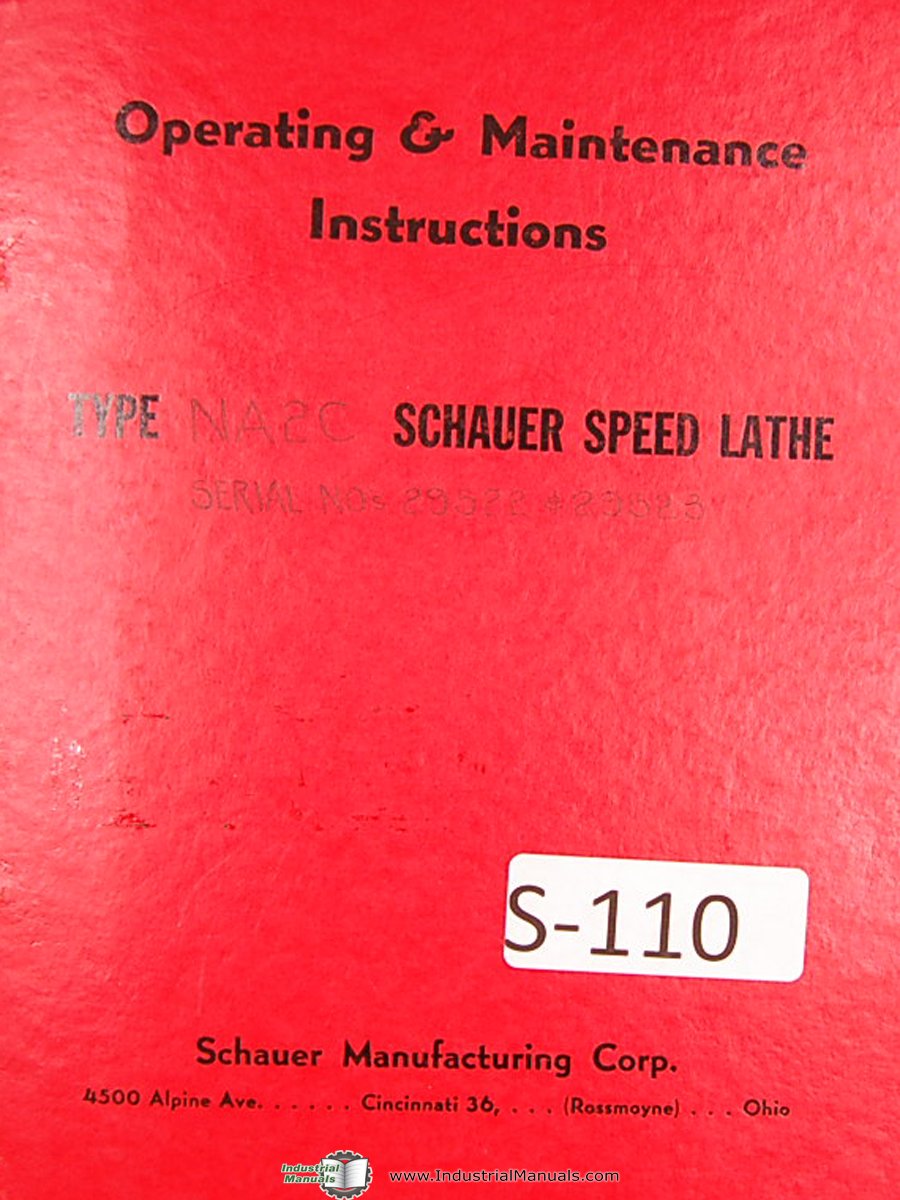Page from Schauer Lathe Manual showing various lathe models and specifications
