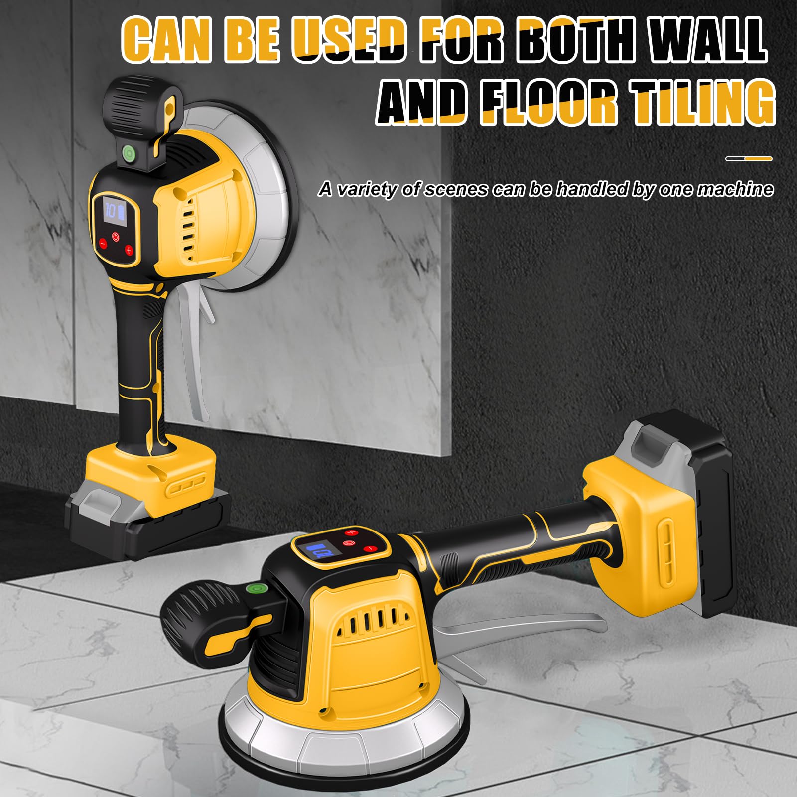 Fliesenleger Maschine Elektrische für Dewalt 18V,20v, Elektrische Fliesenvibrator 148 x 148 mm Saugnapf 10 Gänge Einstellbar 160kg Aufnahmekapazität von Fliesen & Wandfliesen (Ohne Akku)