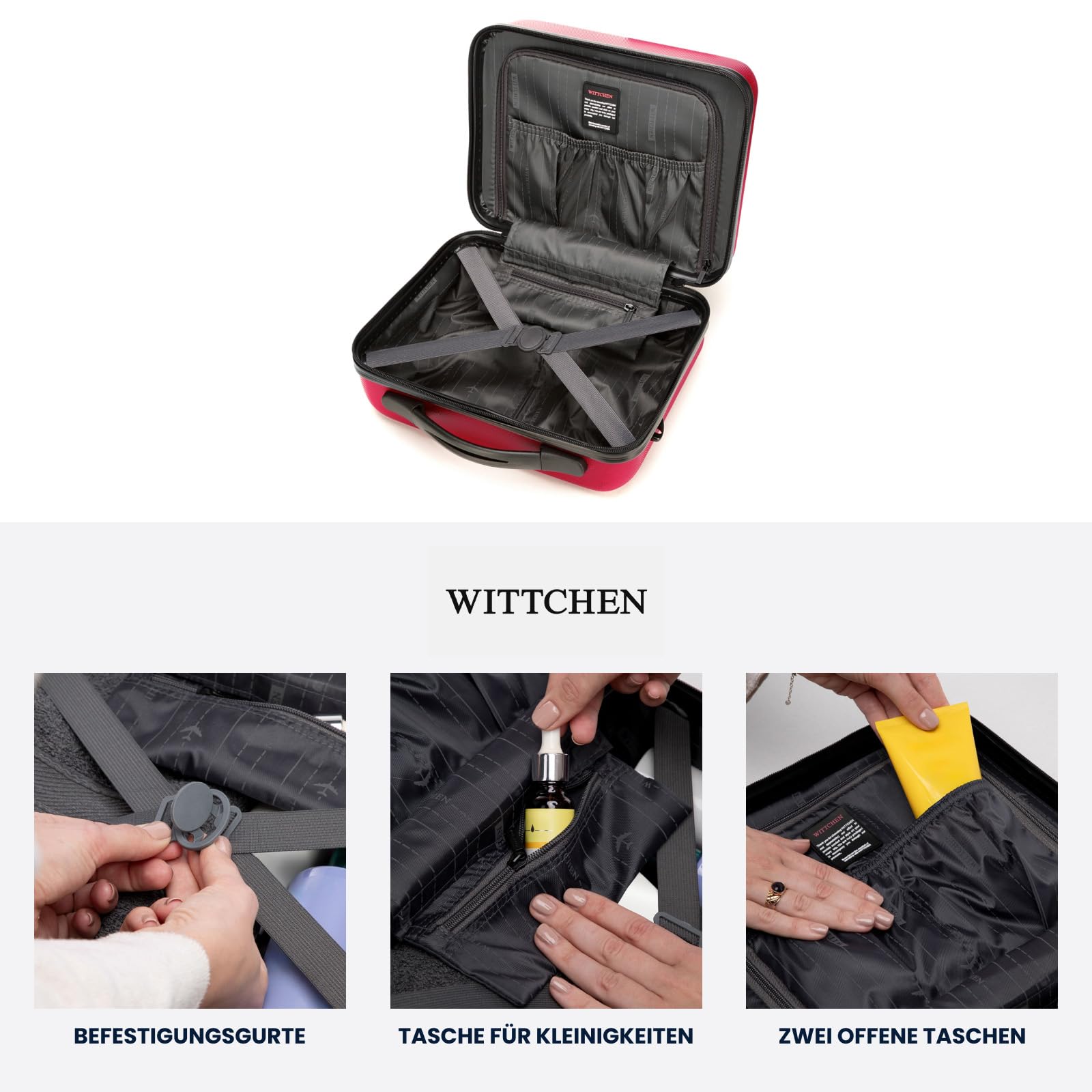 WITTCHEN Globe Line Kosmetikkoffer Reisekoffer Handgepäck Kabinenkoffer Hartschale aus ABS Zahlenschloss | 25 x 33 x 16,5 cm | Rot Lufthansa/Eurowings/Ryanair/Condor/Discover Airlines