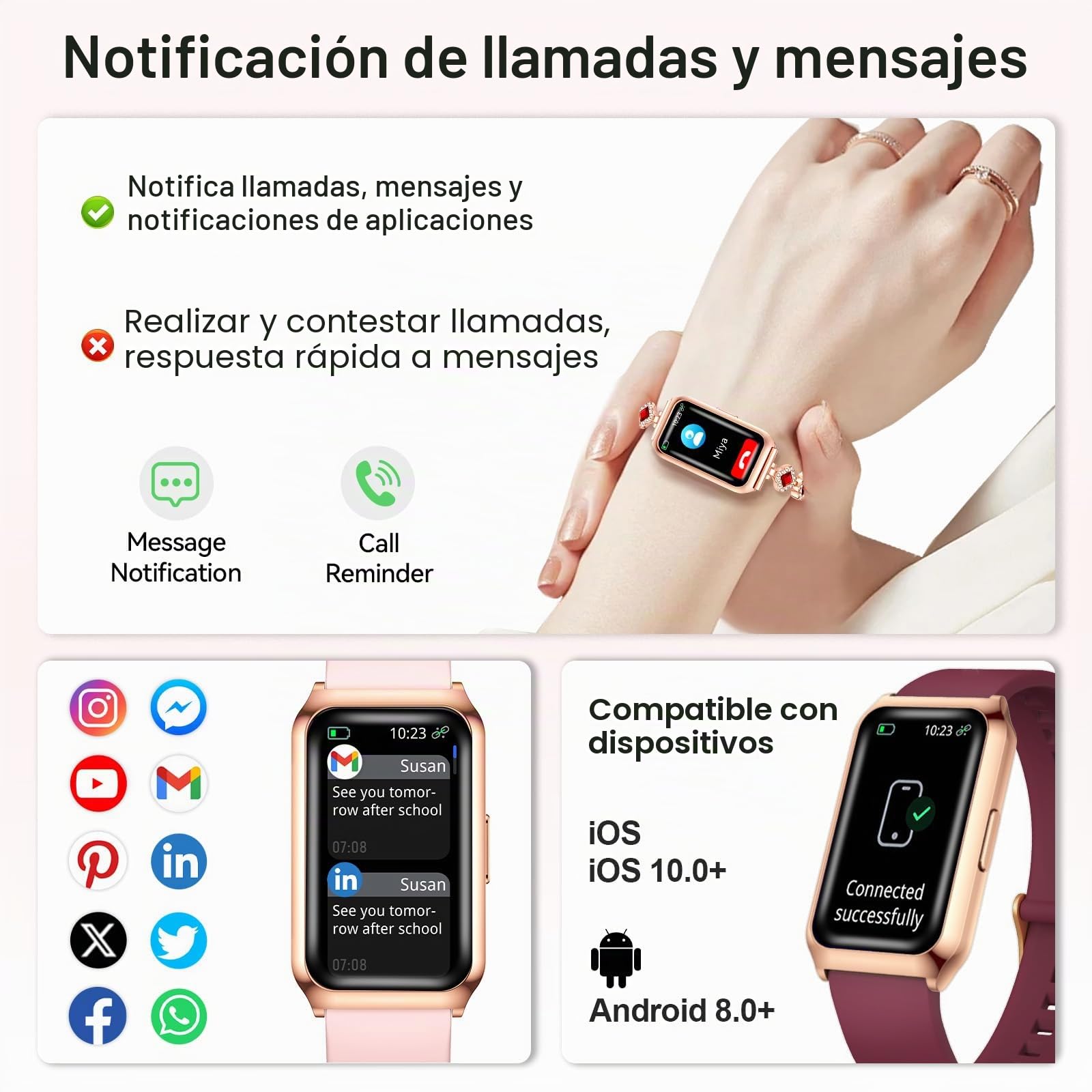 Reloj Inteligente Mujer, 1.47" Smartwatch Mujer Deportivos IP68 Impermeable Relojes Monitor de Ritmo/Sueño/SpO2 Podómetro para Android iOS