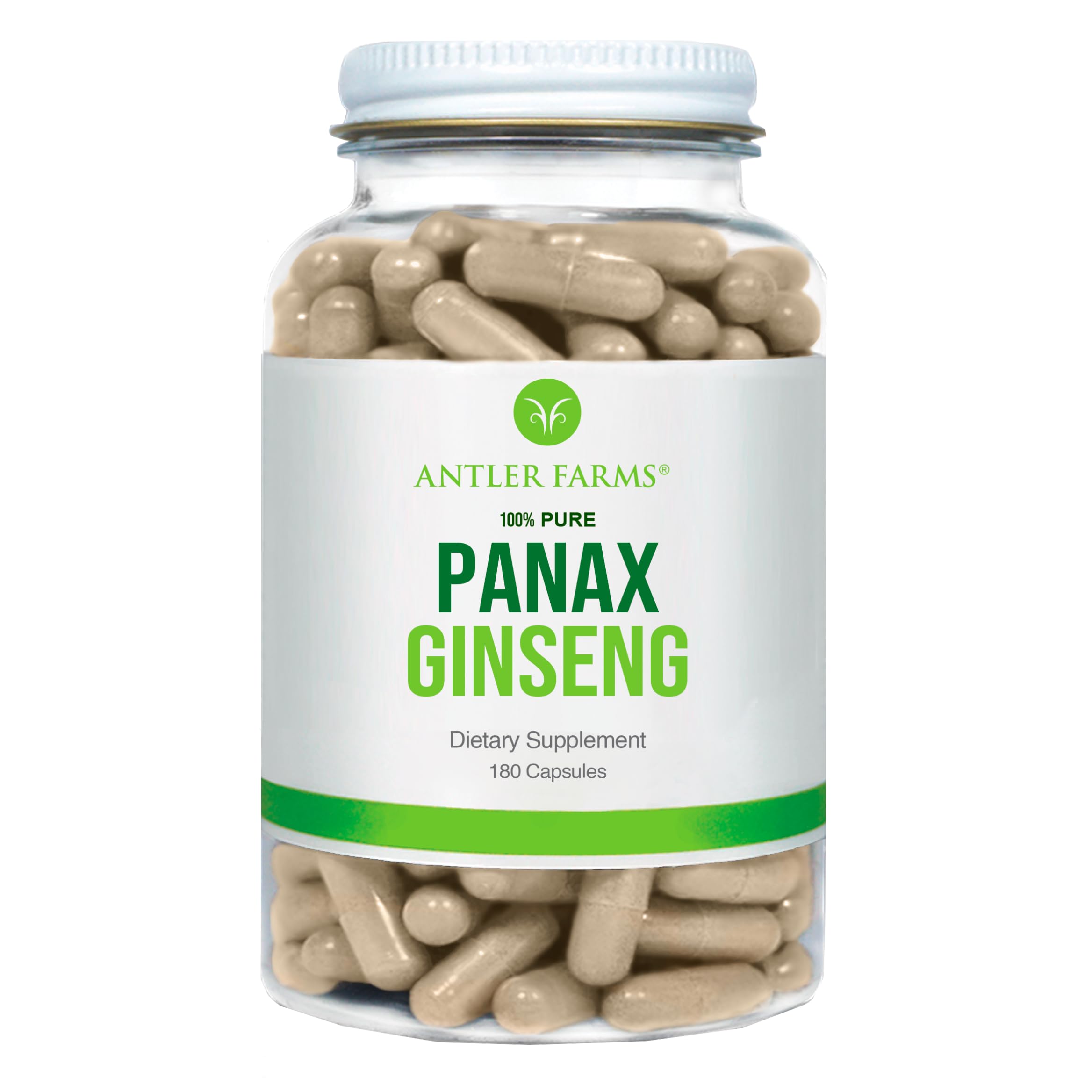 Antler Farms - 100% Pure, Red Panax Ginseng Extract, 180 Capsules, 500mg - From Slow-Grown Ginseng Root in the Changbai Mountains, 10% Ginsenosides