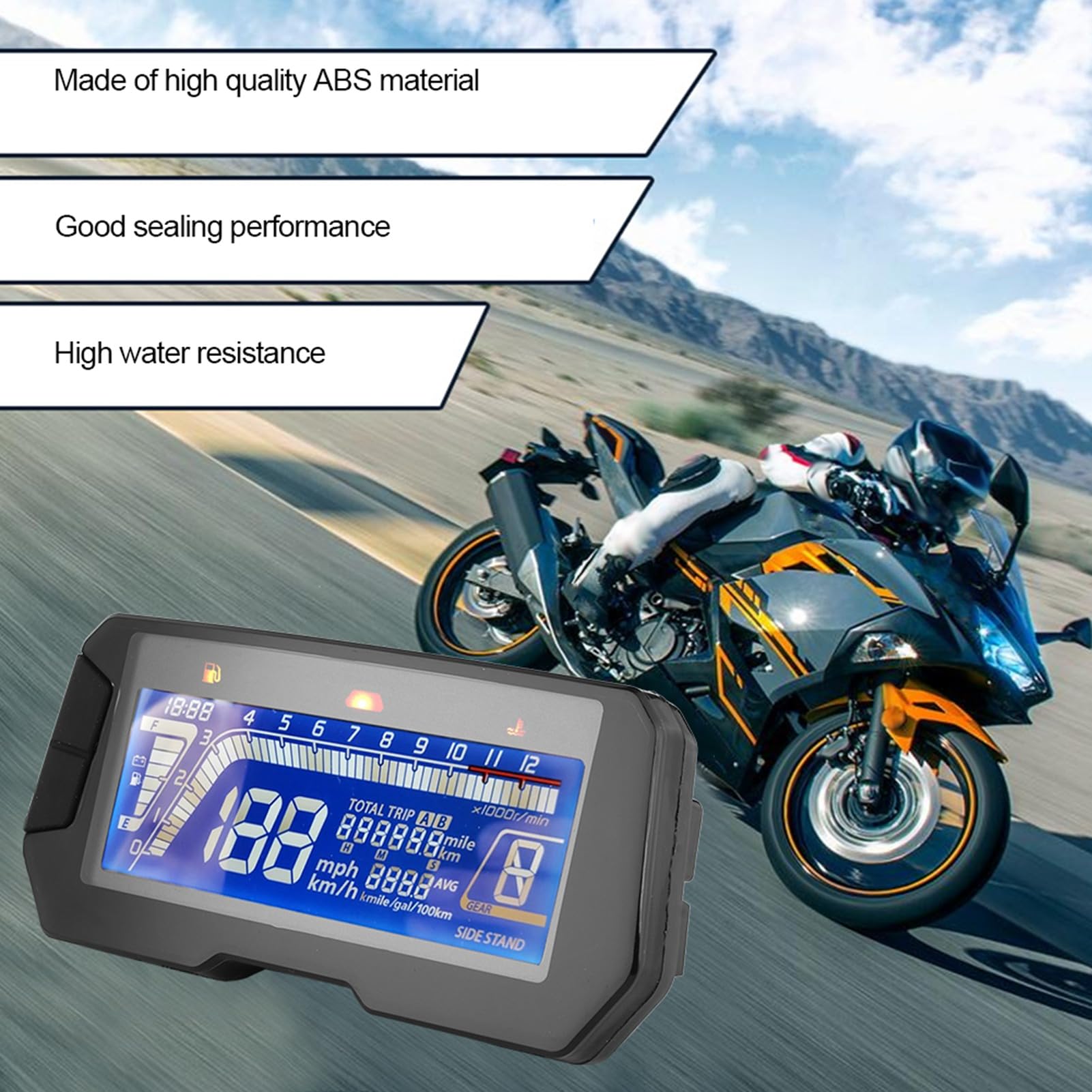 AMONIDA Motocyklowa Deska Rozdzielcza z Ekranem LCD, Styl 6 Biegów