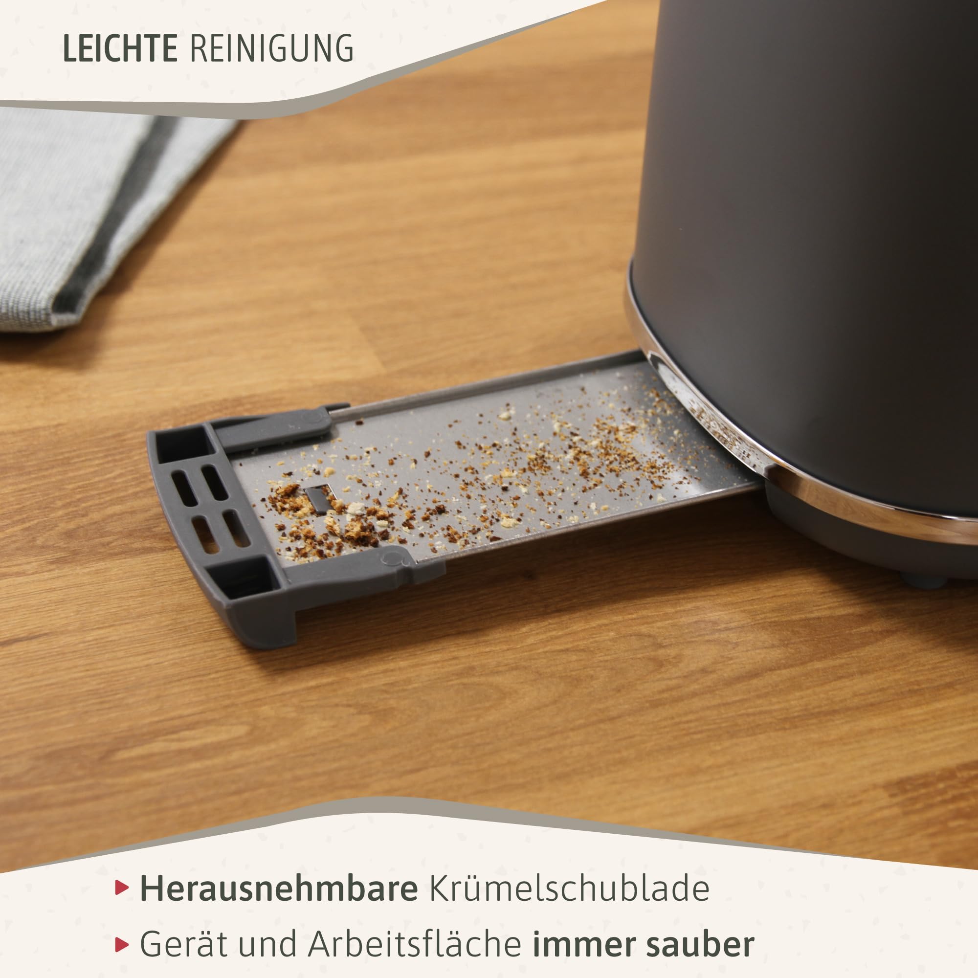briebe Nordic Set Toaster 2 Scheiben Breite Schlitze Brötchenaufsatz 6 Toast Stufen Wasserkocher 1,7L 2200W BPA-frei Frühstücksset Grau