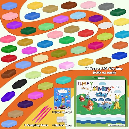 Miniatura 4 de QMay Arcilla seca al aire, 50 colores, kit de iniciación de arcilla para modelar bricolaje con herramientas de escultura, gran regalo para niños