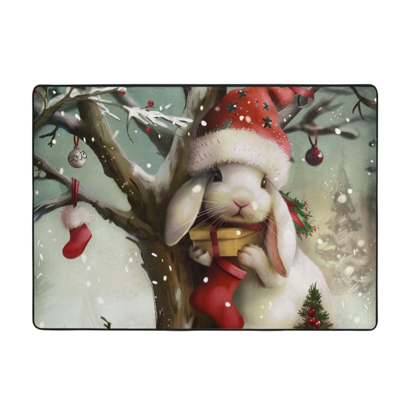 Tapis lapin de Noël de 203 x 147 cm pour réchauffer l'ambiance du salon familial