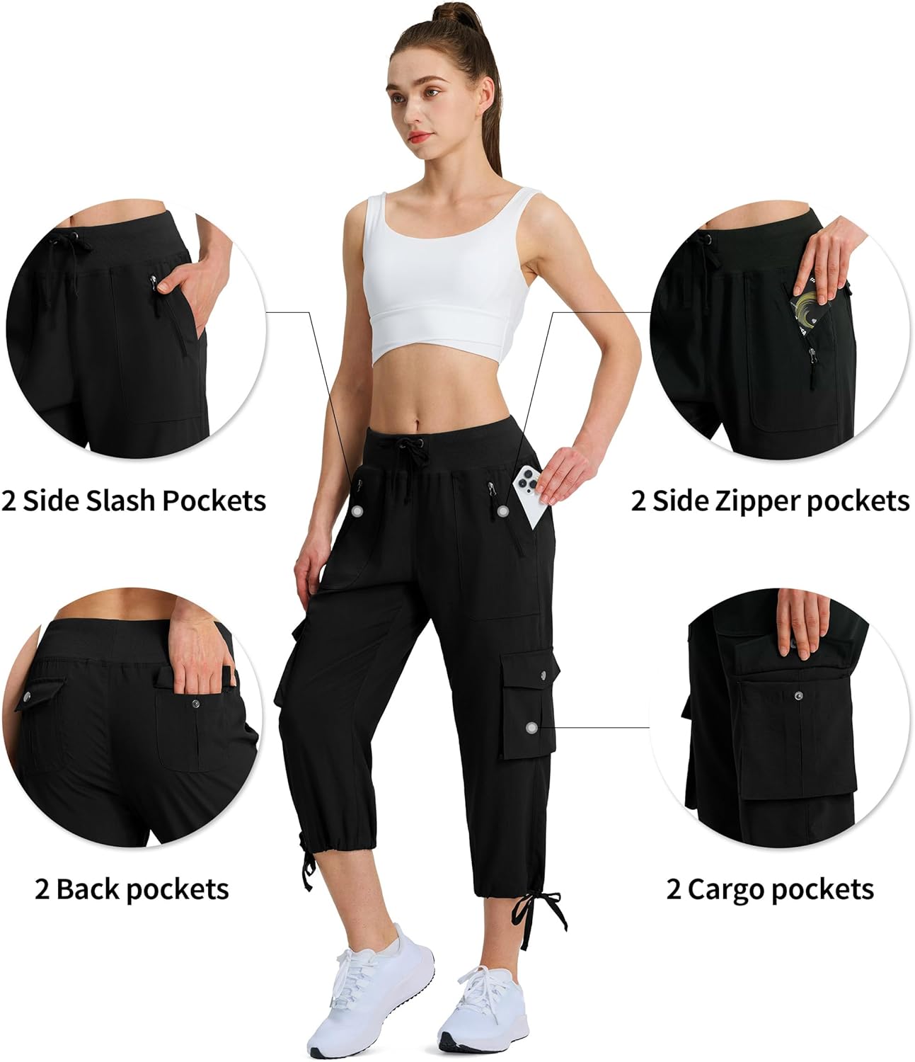 Ksmien Women's Hiking Capris Quick Dry Lightweight Ladies Summer Cargo Pants 8 Pockets for Travel Camping - Image 4