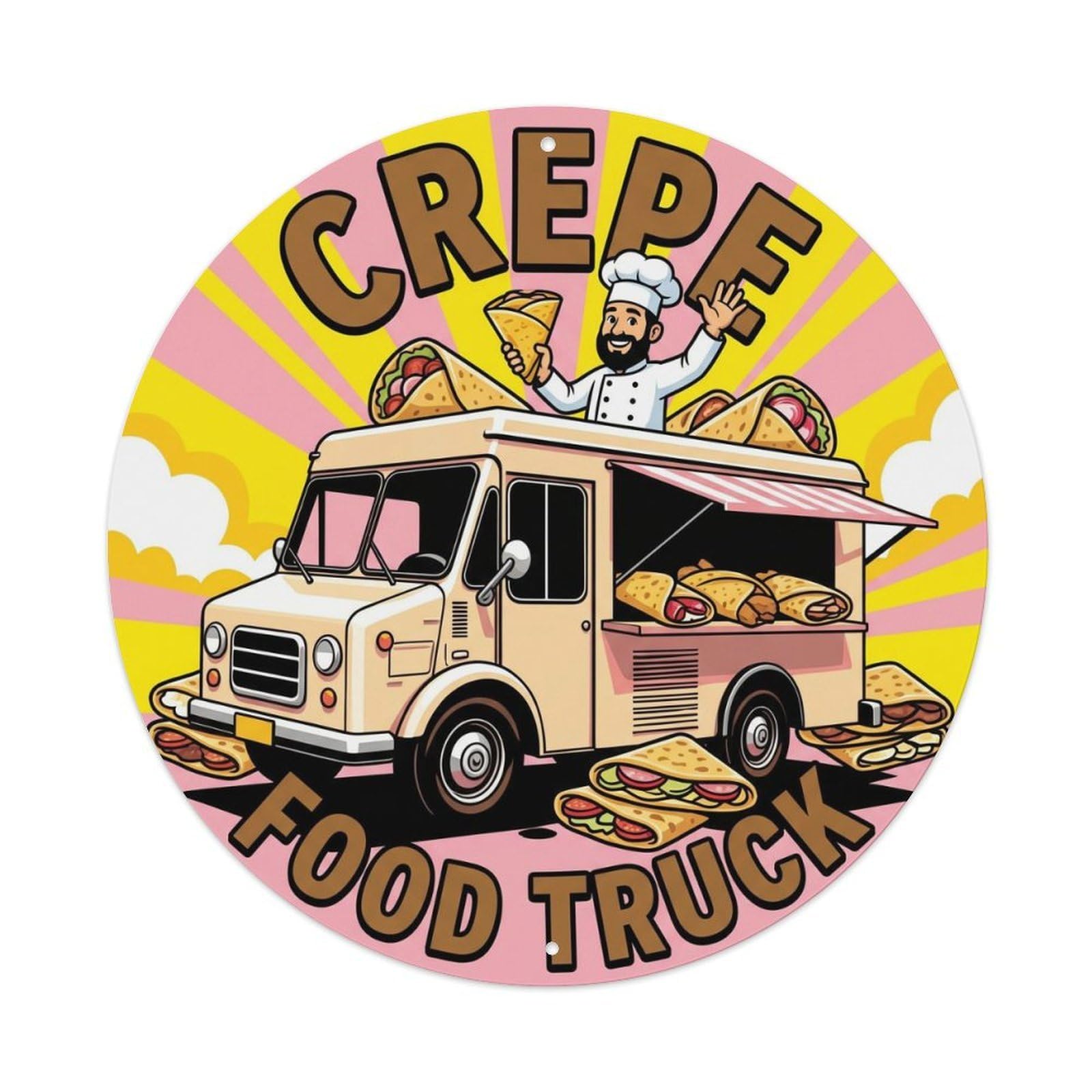 France Crepe Food Truck Mobile Catering Illustration Metal Tin Sign