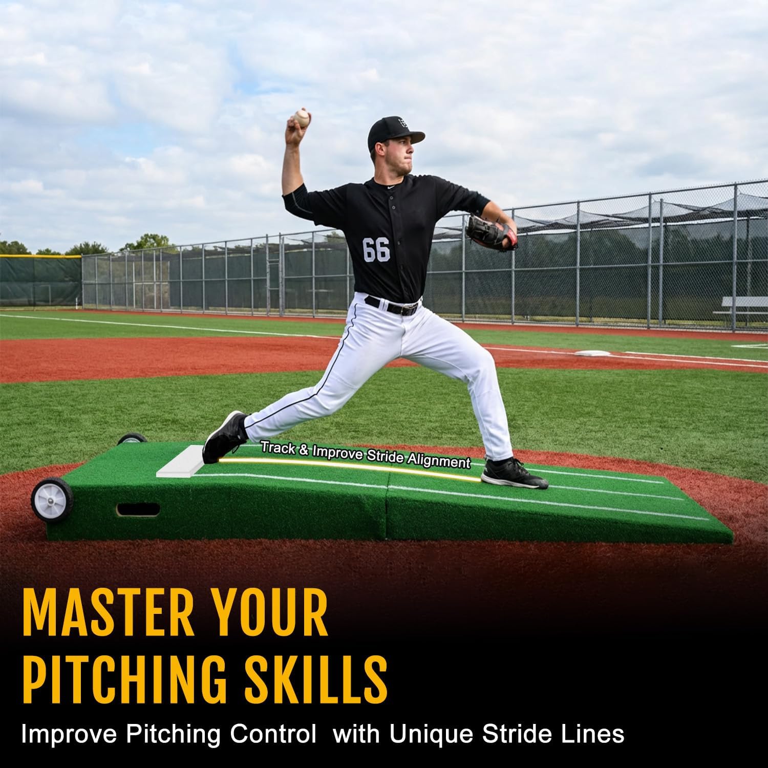Baseball Pitching Mound with Stride Lines, Portable Pitchers Mound with Pitching Rubber and Anti-Fade Turf - 80 x 28 x 6 Inches