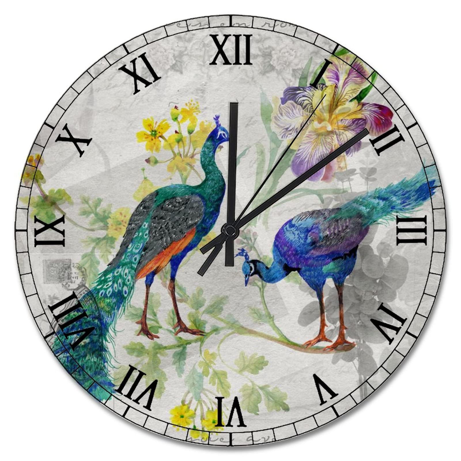 Horloge murale paon vintage sans bruit pour supprimer le tic-tac