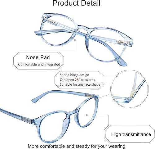Miniatura 2 de YEIN Lentes de lectura bifocales con bloqueo de luz azul, lector bifocal para mujeres y hombres, marco ovalado con bisagra de resorte (+0.00+1.50 de