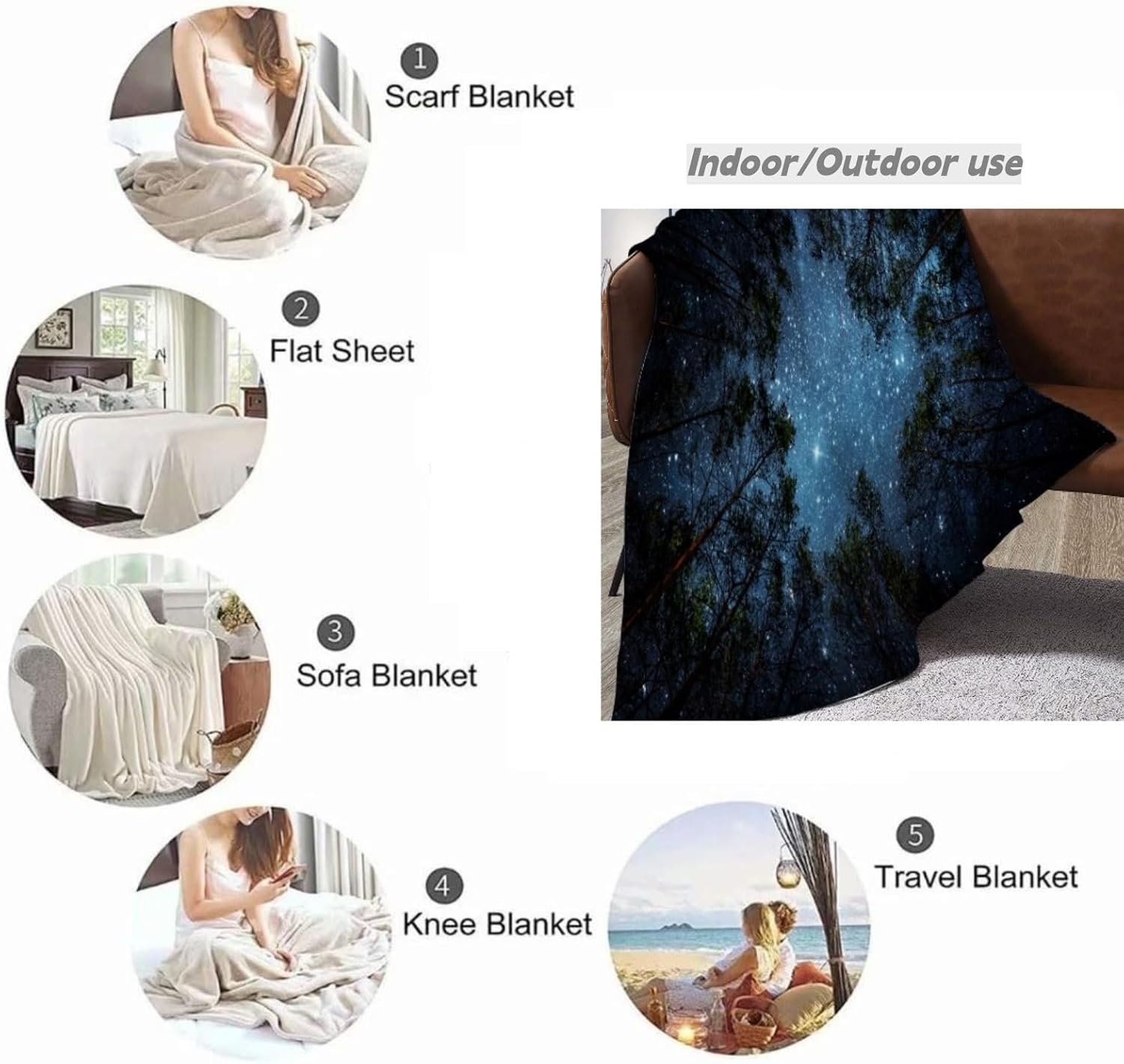 Throw Blanket, Starry Night Galaxy Forest Trees Fleece Throw Blanket for Couch Sofa Bed Chair Bed Camping Travel for Single Boys Girls, 60 x 50 inch - Image 6