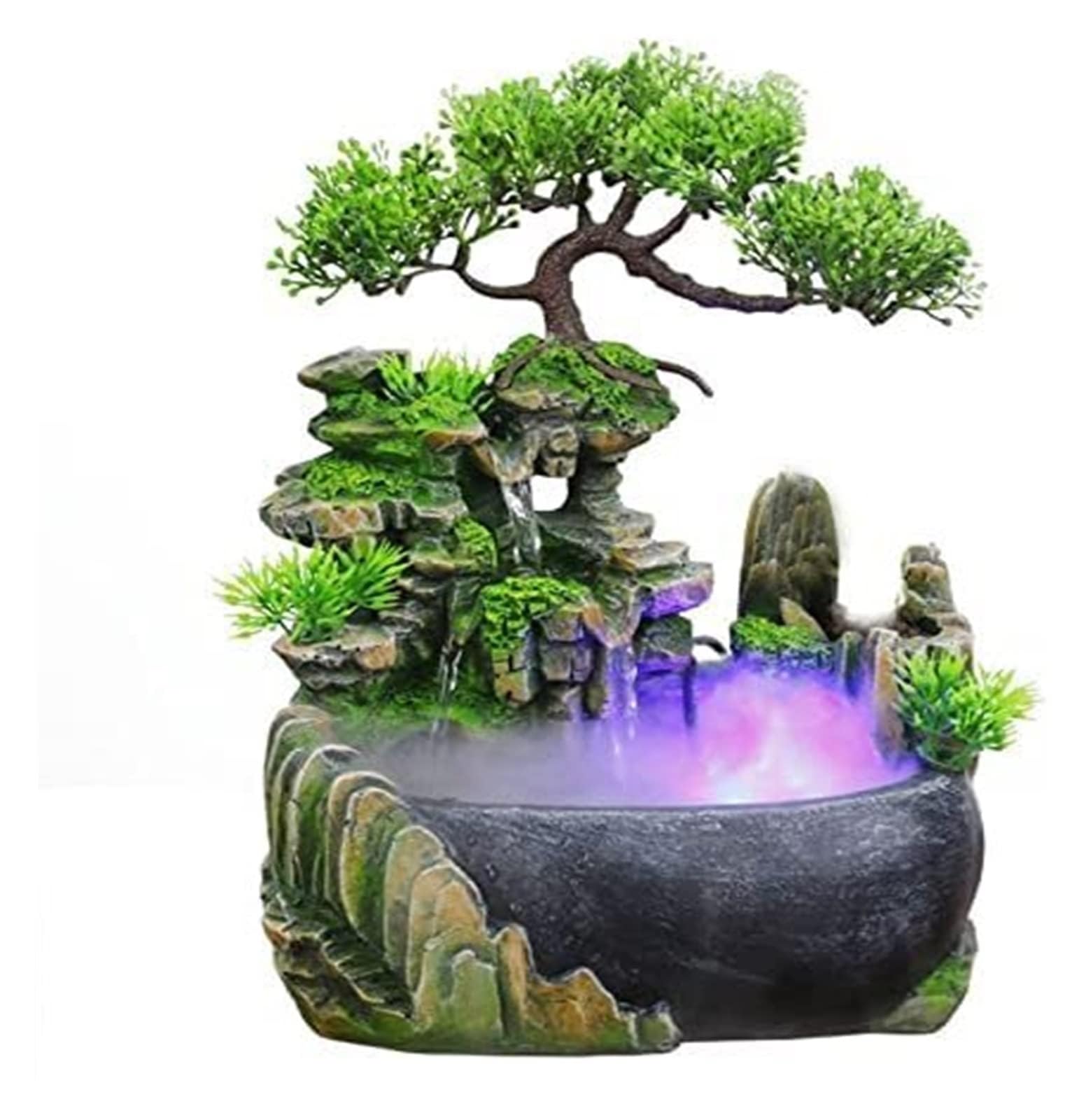 Vnook Light Indoor Relaxation Desktop Fountain Waterfall, Zen Meditation Indoor Waterfall Feature With Automatic Pump, Illuminated Colorful Atomizer For Home Decor [Energy Class A]
