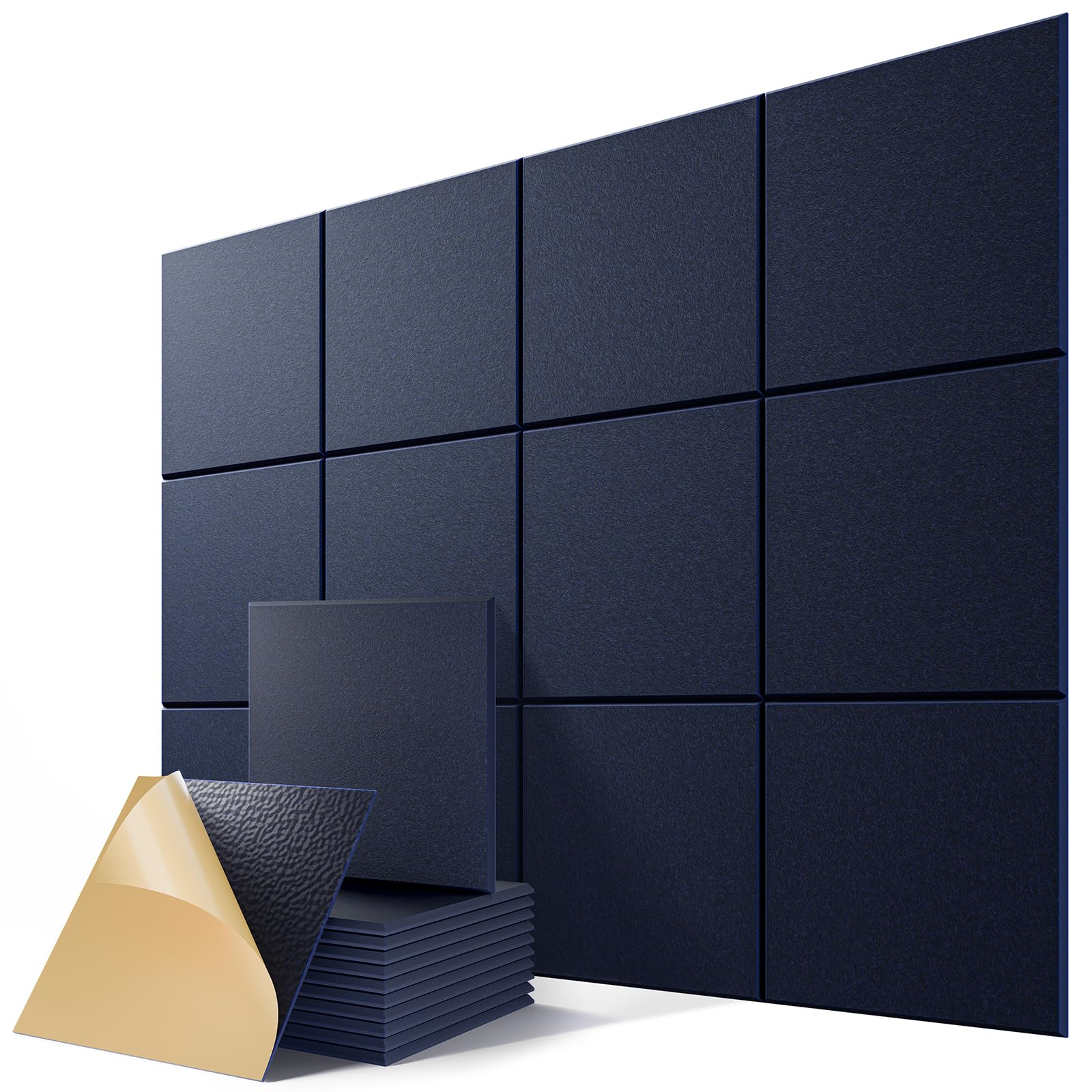 12 Pack Self-Adhesive Acoustic Panels, 12" X 12" X 0.4" High-Density Sound Proof Foam Panels for Walls, Soundproof Wall Panels for Home &amp; Office (Navy Blue)