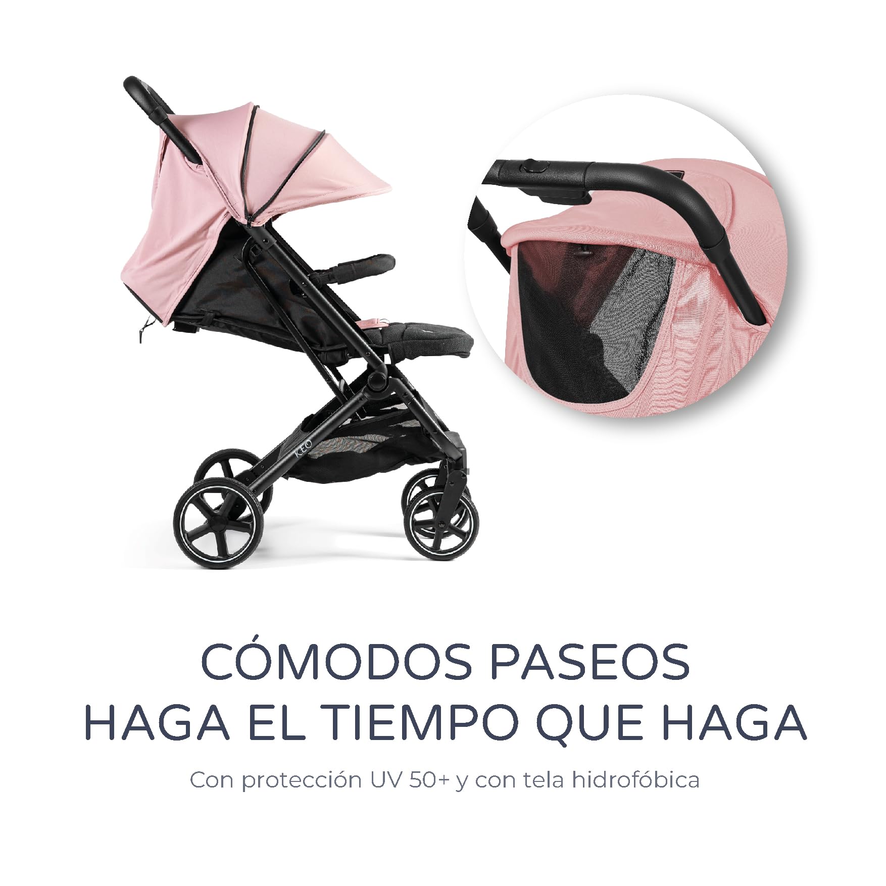 MS BabyWorld – Keo – Silla de paseo ligera hasta 22 kg | Capota extensible | Plegado tipo libro | Ultraligera y compacta | Ruedas grandes (Rosa)